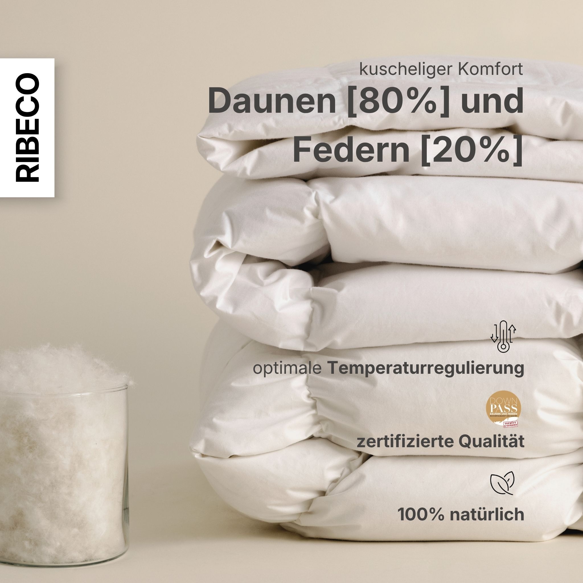 RIBECO Daunenbettdecke »Johanna, Bettdecke in 135x200 und 155x220cm und weiteren Größen« leicht Füllung 80Daunen20Federn 1 Stk. tlg. Topseller, Daunen und Federn, Daunendecke, Federdecke, Made in Germany