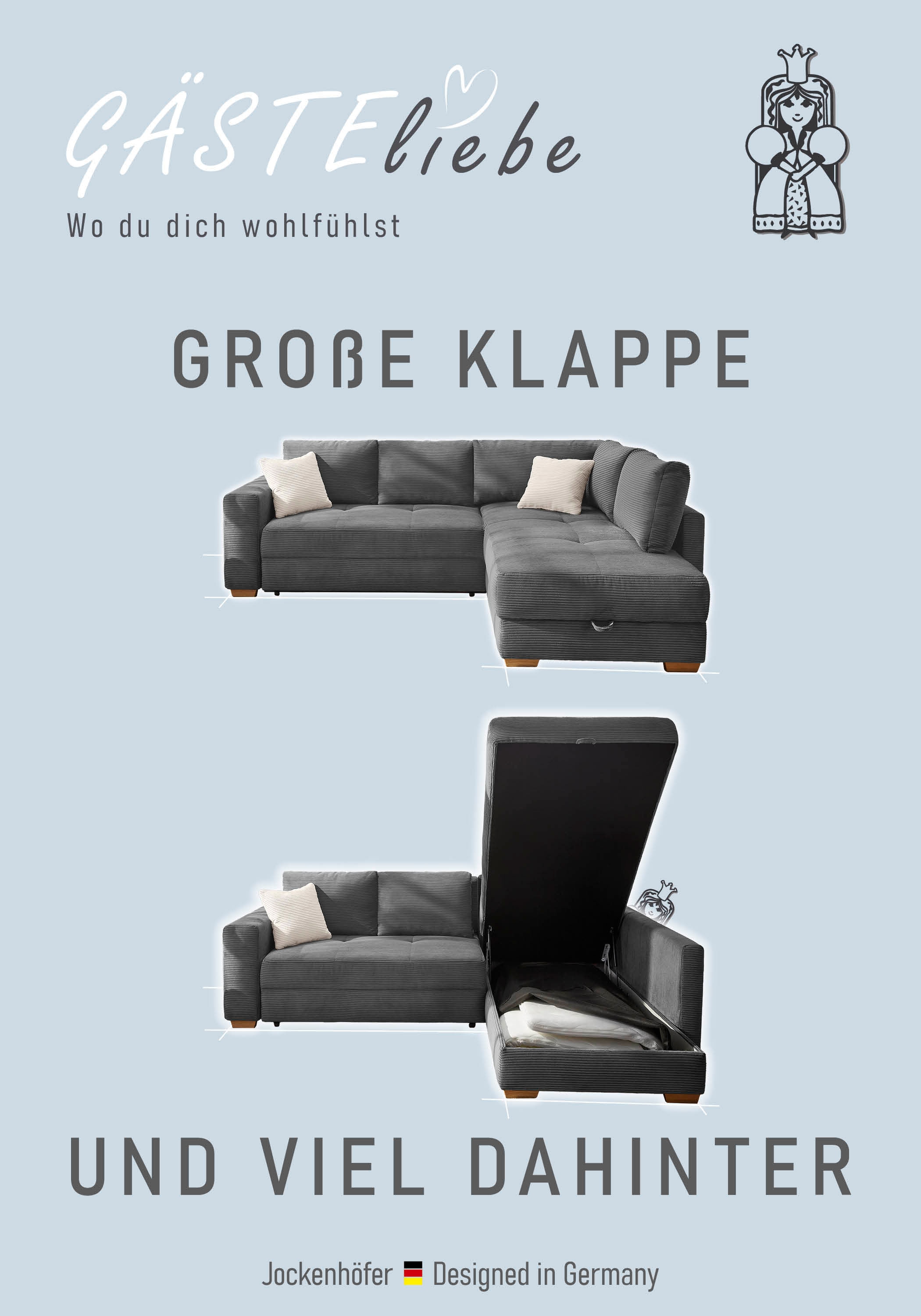 Jockenhöfer Gruppe Ecksofa »Sunset, Dauerschlafsofa mit«, Tonnentaschen-Federkern, 5cm Kaltschaumtopper, flexible montierbar