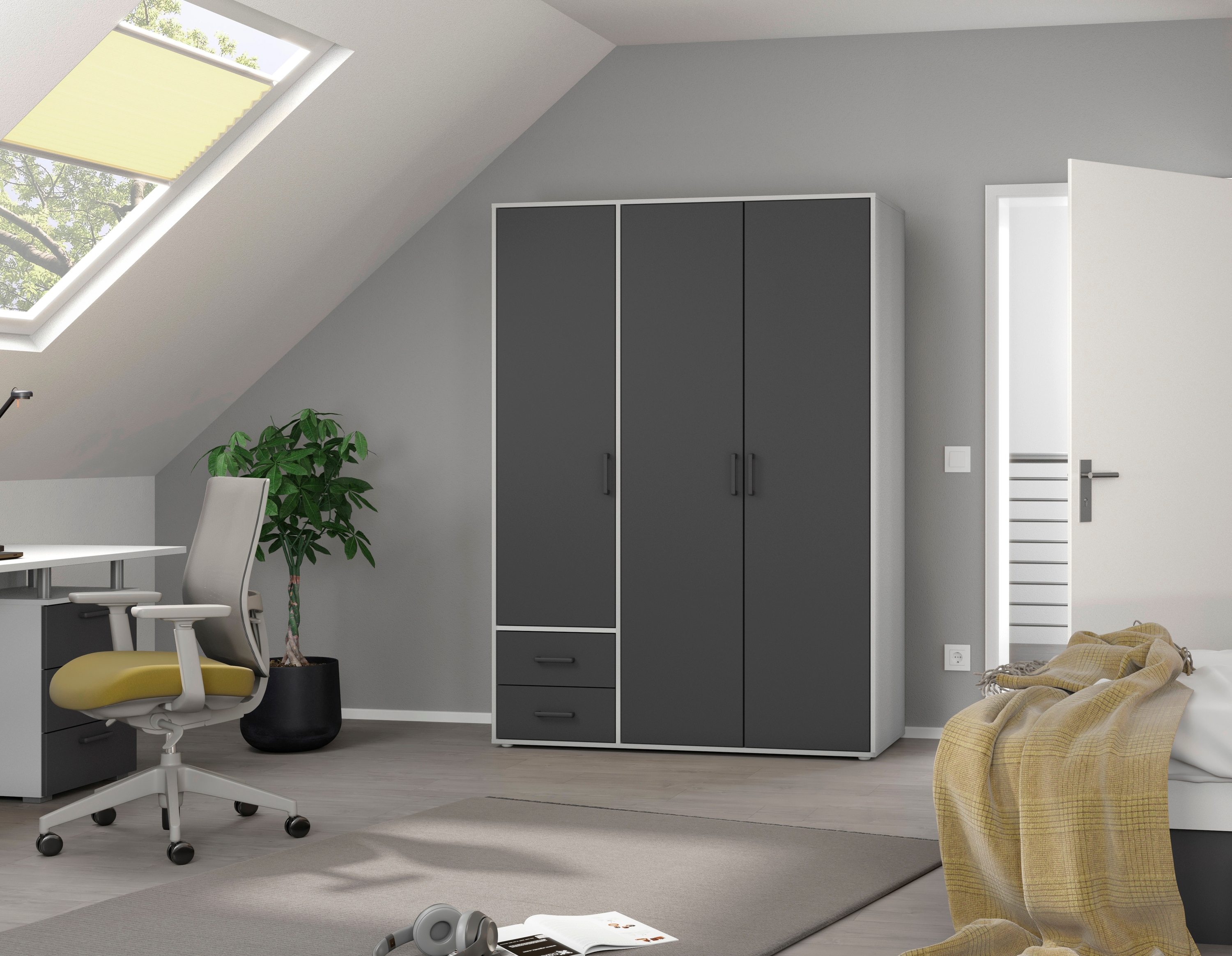 rauch Drehtürenschrank "Kleiderschrank Schrank Garderobe Wäscheschrank VOYAGER" in 3 verschiedenen Ausstattungen BASIC/CLASSIC/PREMIUM, mit 2 modernen Griffvarianten, mit Außenschubladen MADE IN GERMANY