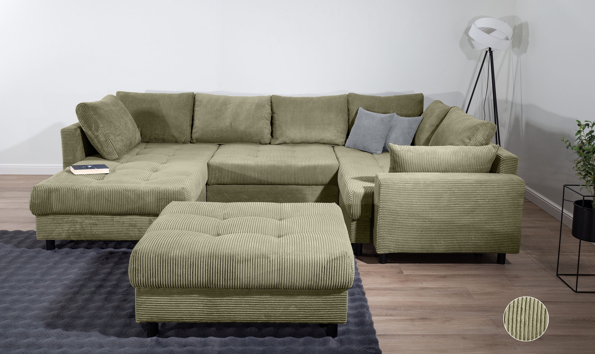 COLLECTION AB Wohnlandschaft "Toni U-Form, B: 298 cm" Set: Sofa & Hocker, 2 Zierkissen, Federkern