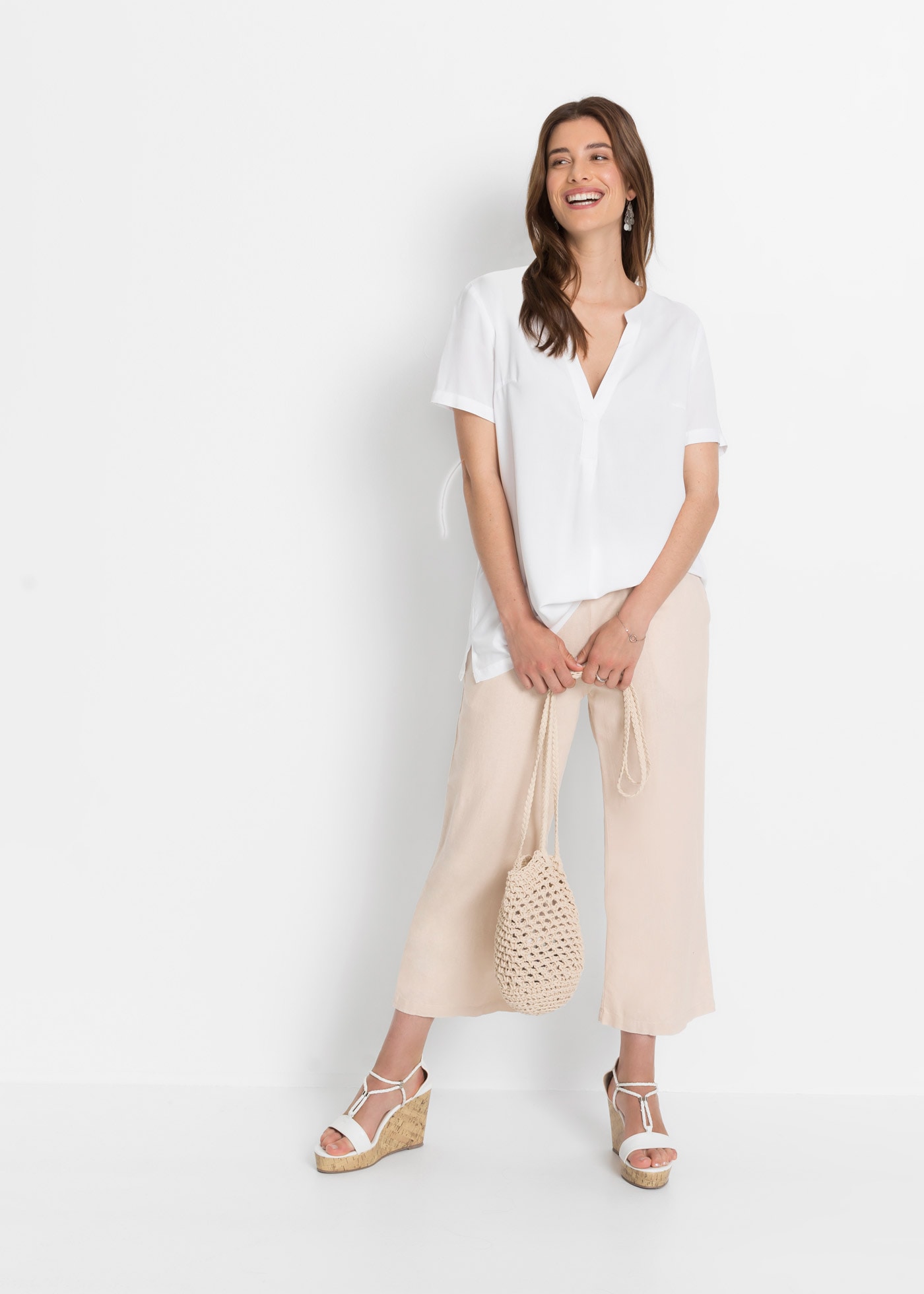 bonprix Longtunika gerader Schnitt, mit kurzem Arm, mit Henleykragen, aus Viskose