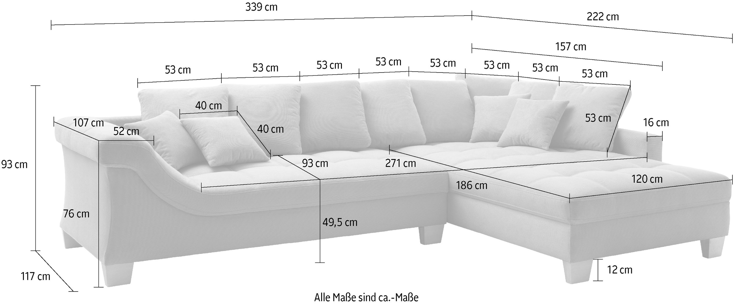 Mr. Couch Ecksofa »Bologna, L-Form, mit Kaltschaum«, bis 140 kg pro Sitzplatz belastbar