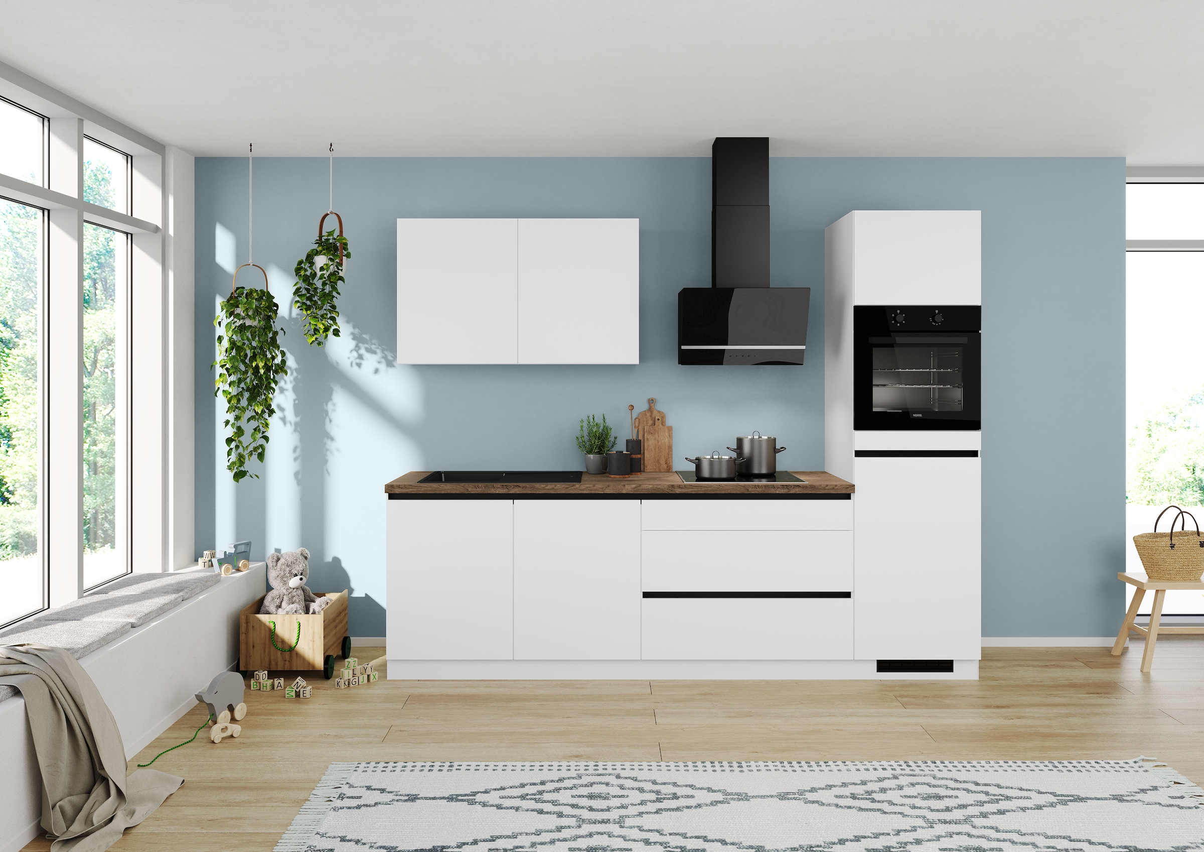 IMPULS KÜCHEN Küchenzeile »"Dublin", Ausrichtung wählbar, Schubkästen mit Soft-Close,«, vormontiert, wahlweise mit E-Geräten, mit Vollauszug, Breite 280 cm