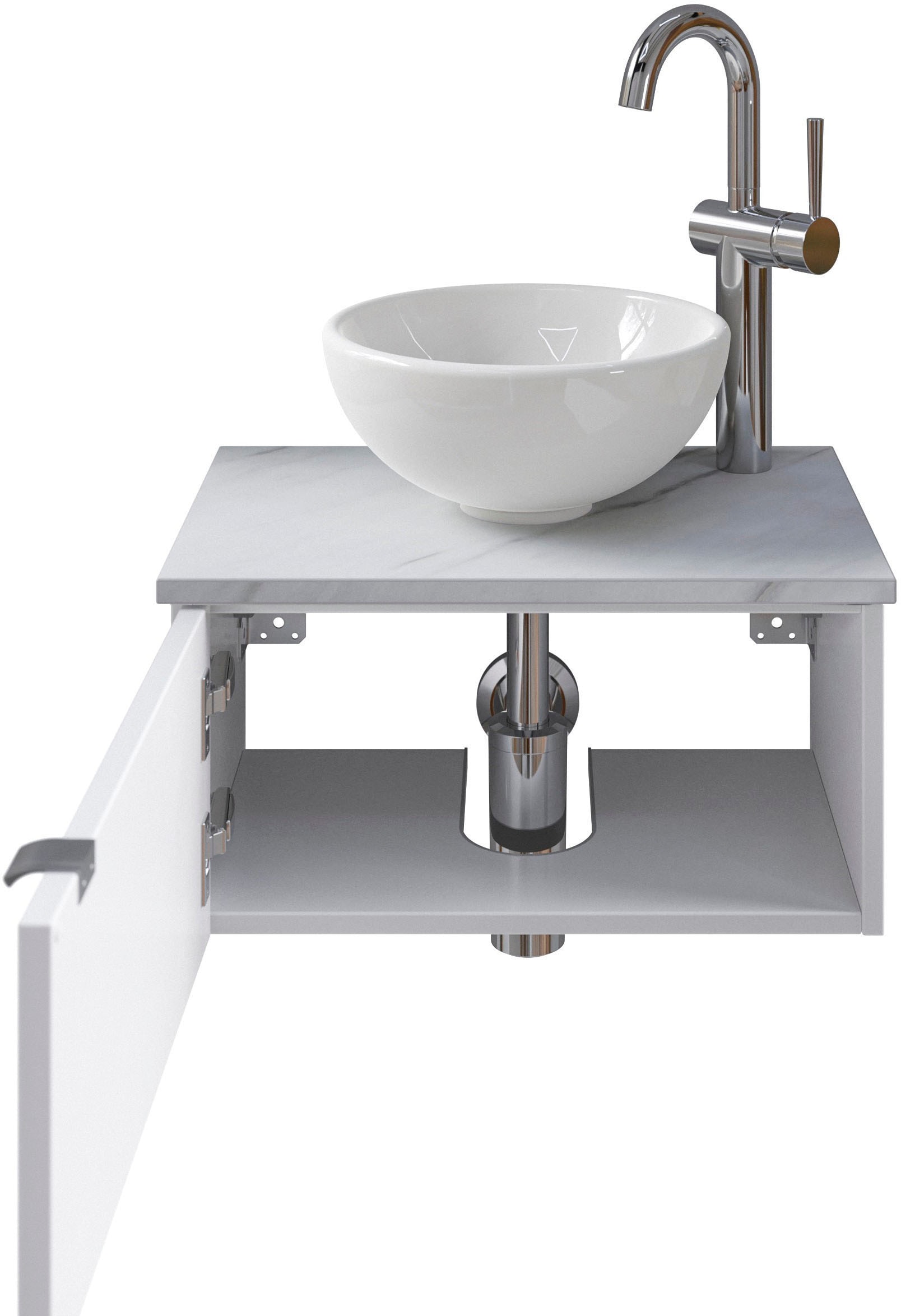 Saphir Waschtisch »Serie 6915 Waschschale mit Unterschrank für Gästebad, Gäste WC«, 51 cm breit, 1 Tür, Waschtischplatte, kleine Bäder, ohne Armatur