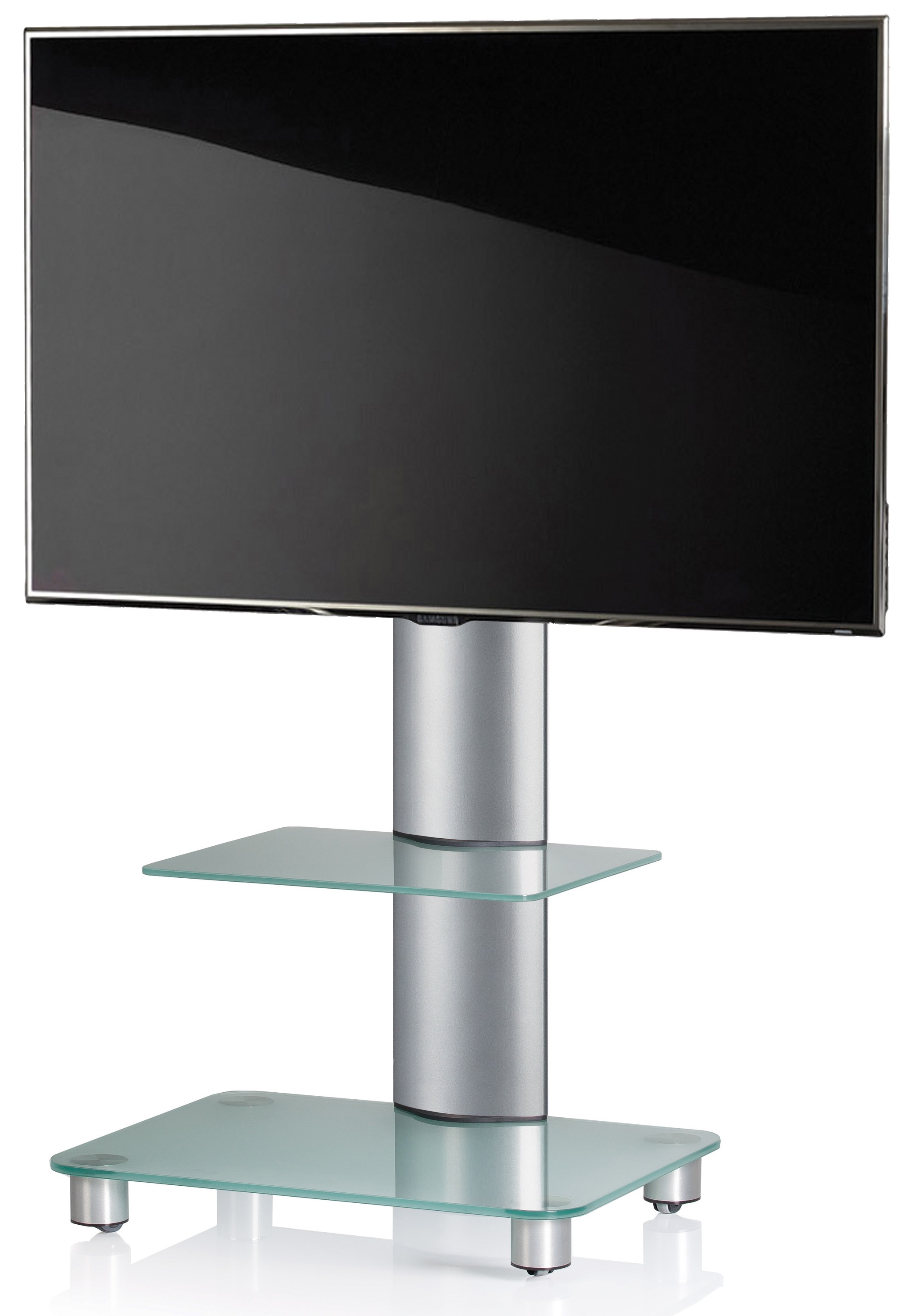 VCM TV-Rack »VCM TV Standfuß mit Zwischenboden | Alu Fernseh Ständer rollbar | ESG-Sicherheitsglas | Maße ca. H. 100 x B. 60 x T. x 44 cm - Tosal ZW«, (VCM Tosal)