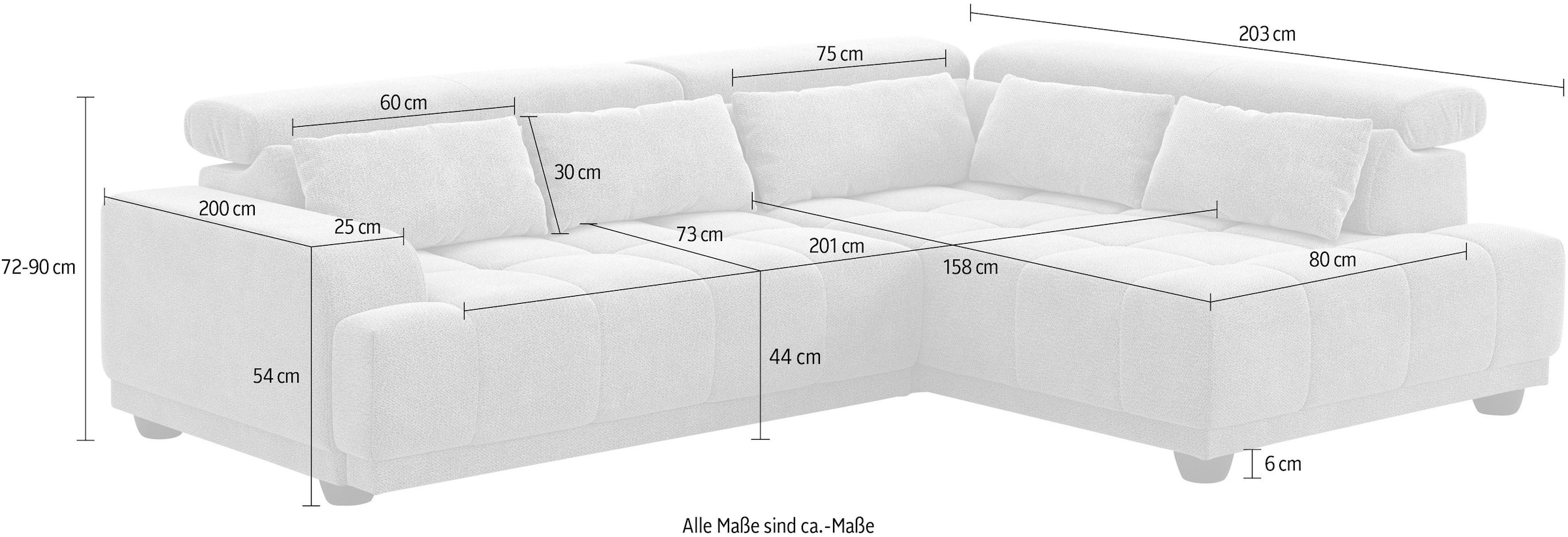 COTTA Ecksofa »Jade L Form, B: 270 cm, mit Kopfteilverstellung & Nierenkissen« optional elektr. Sitztiefenverstellung