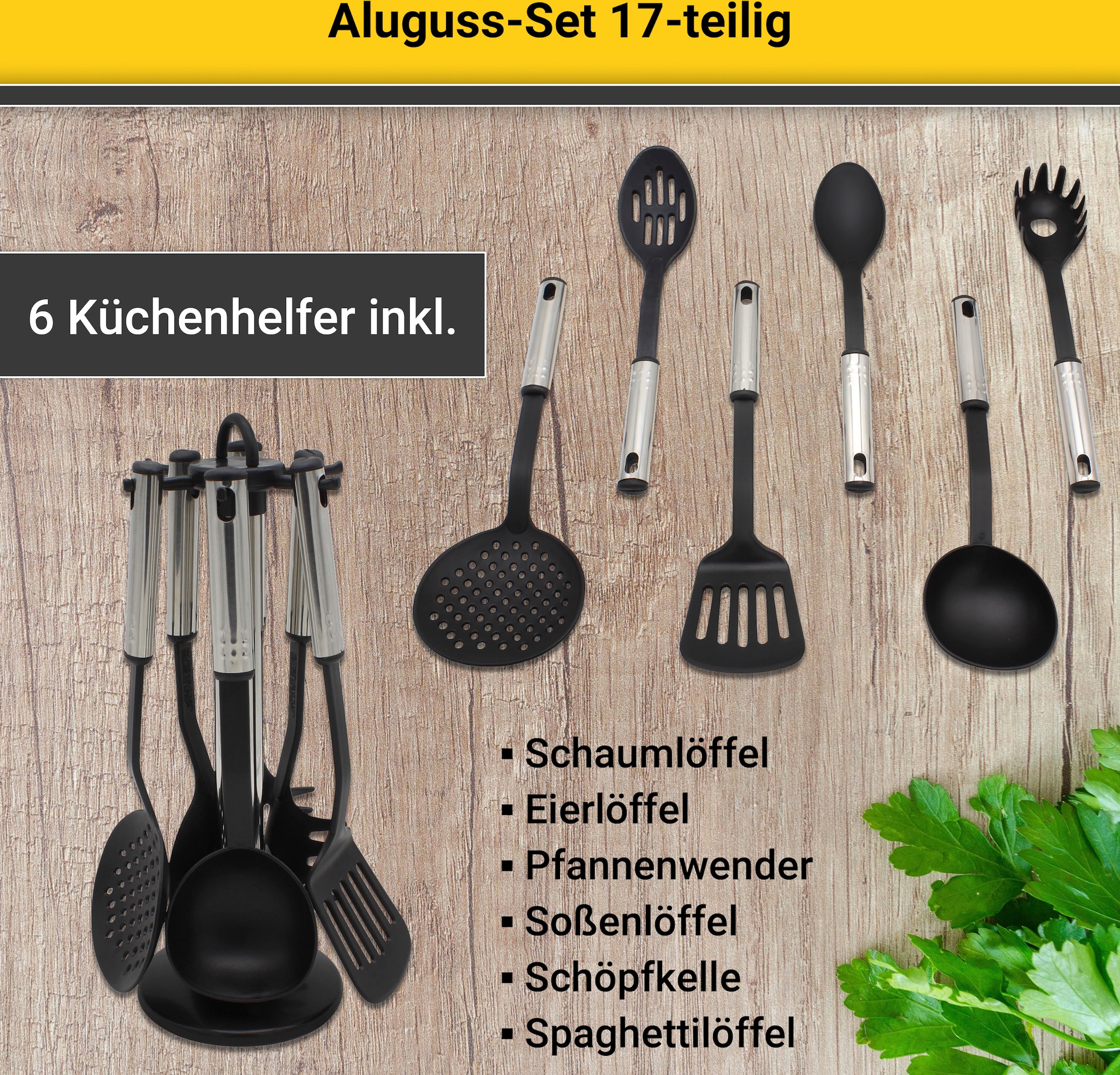 Topf-Set, inkl. (Set, Küchenhelfer-Set | Aluminiumguss, Krüger Friday 17 tlg.), BAUR 7-tlg. Black