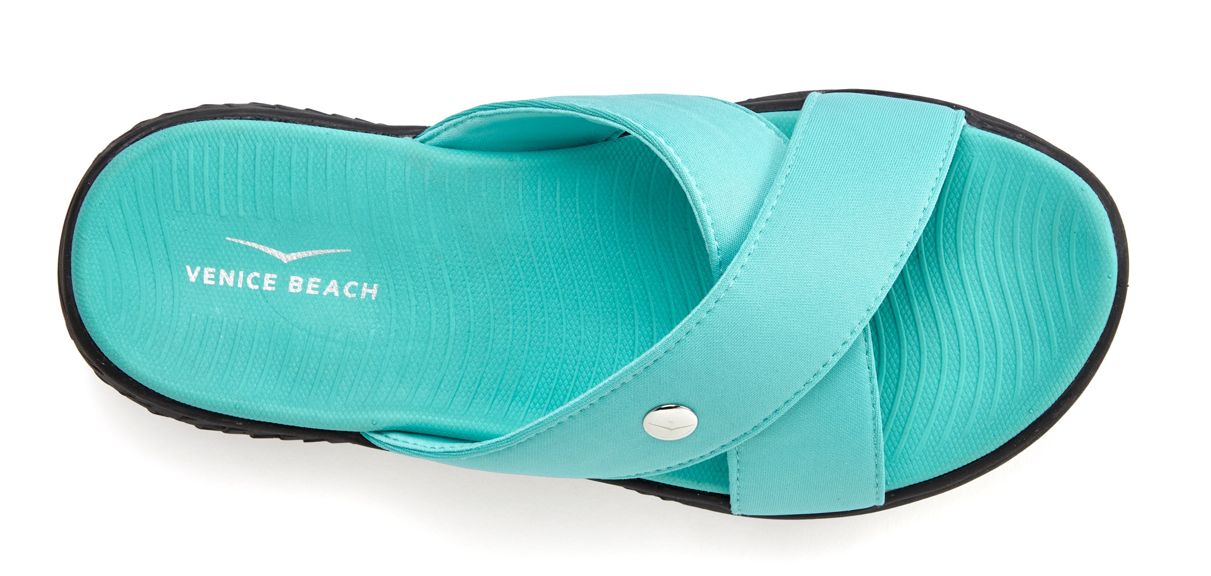 Badepantolette VENICE BEACH "Sandale, Badeschuh, Pantolette, Badelatsche, Flip Flop, Badeschlappe", Damen, Gr. 38, blau (türkis), Obermaterial: 100% Textilmaterial. Decksohle: 100% Synthetik. Futter: 100% Textilmaterial. Laufsohle: 100% Synthetik, gemuste 3