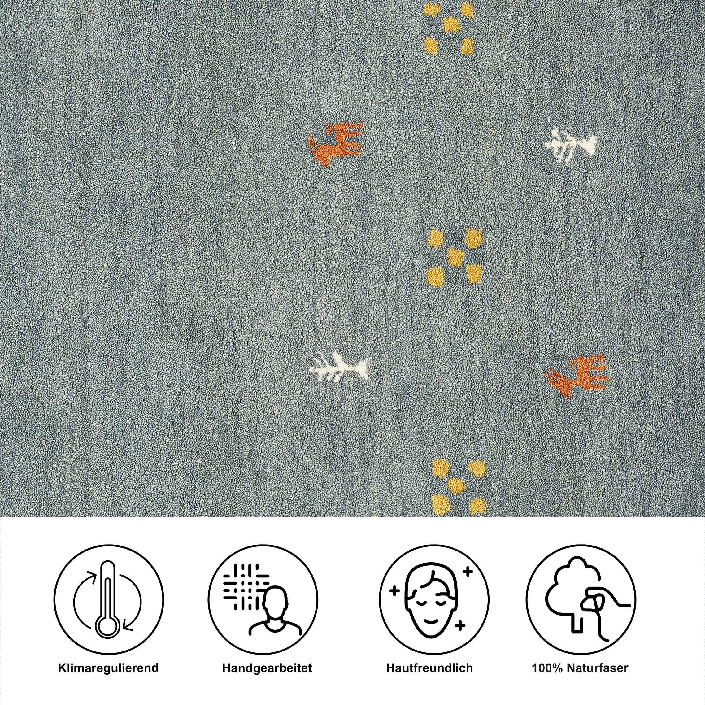 THEKO Wollteppich »Gabbeh Motiv, Handweb Teppich, Tiermotiv, reine Wolle, handgewebt«, rechteckig, 14 mm Höhe, reine Wolle, handgewebt, Wohnzimmer, Schlafzimmer, Esszimmer