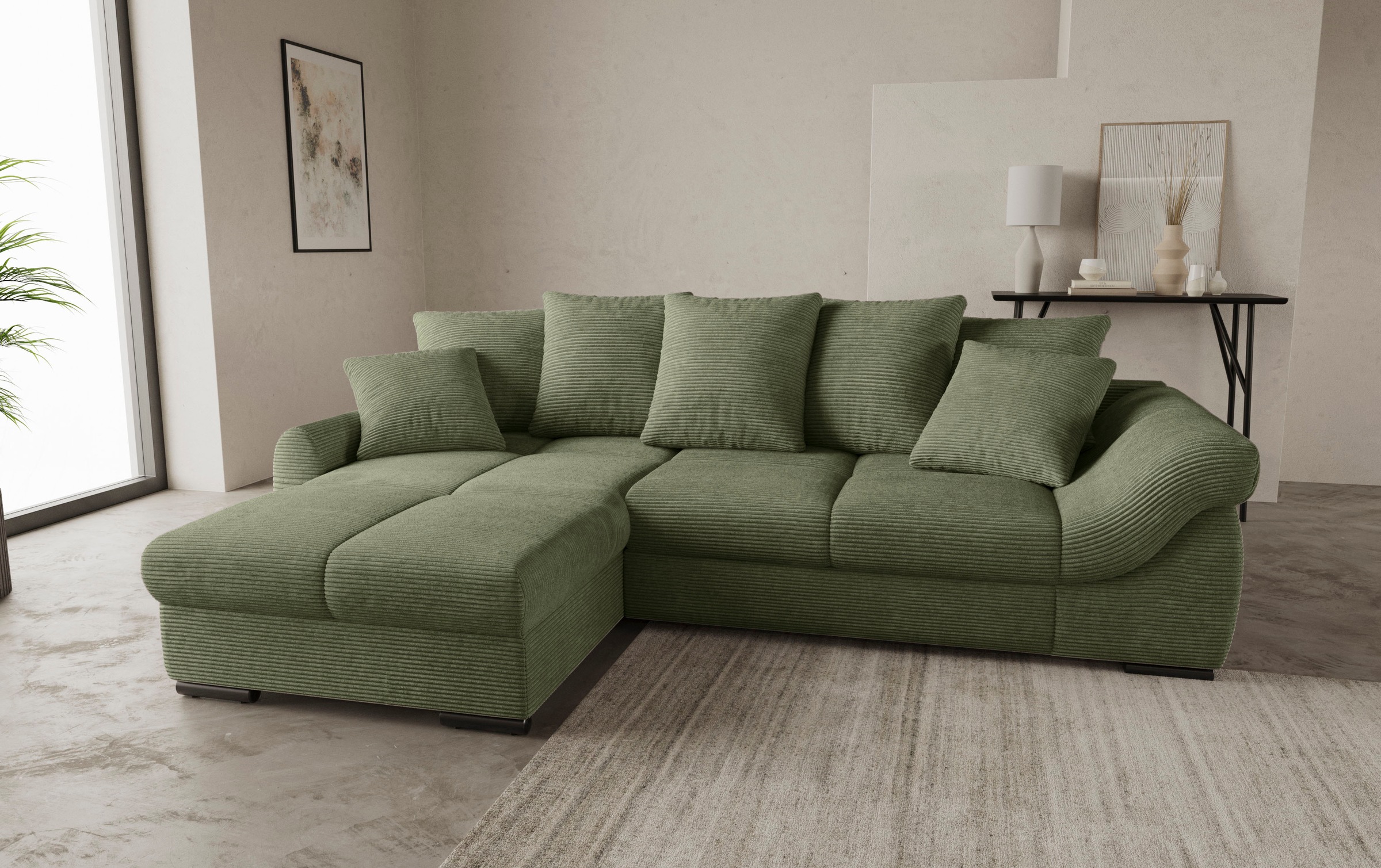 Mr. Couch Ecksofa »Livorno DuraFlex L-Form«, inkl. Hochschläfer-Bettauszug, XL-Bettkasten weiß beschichtet