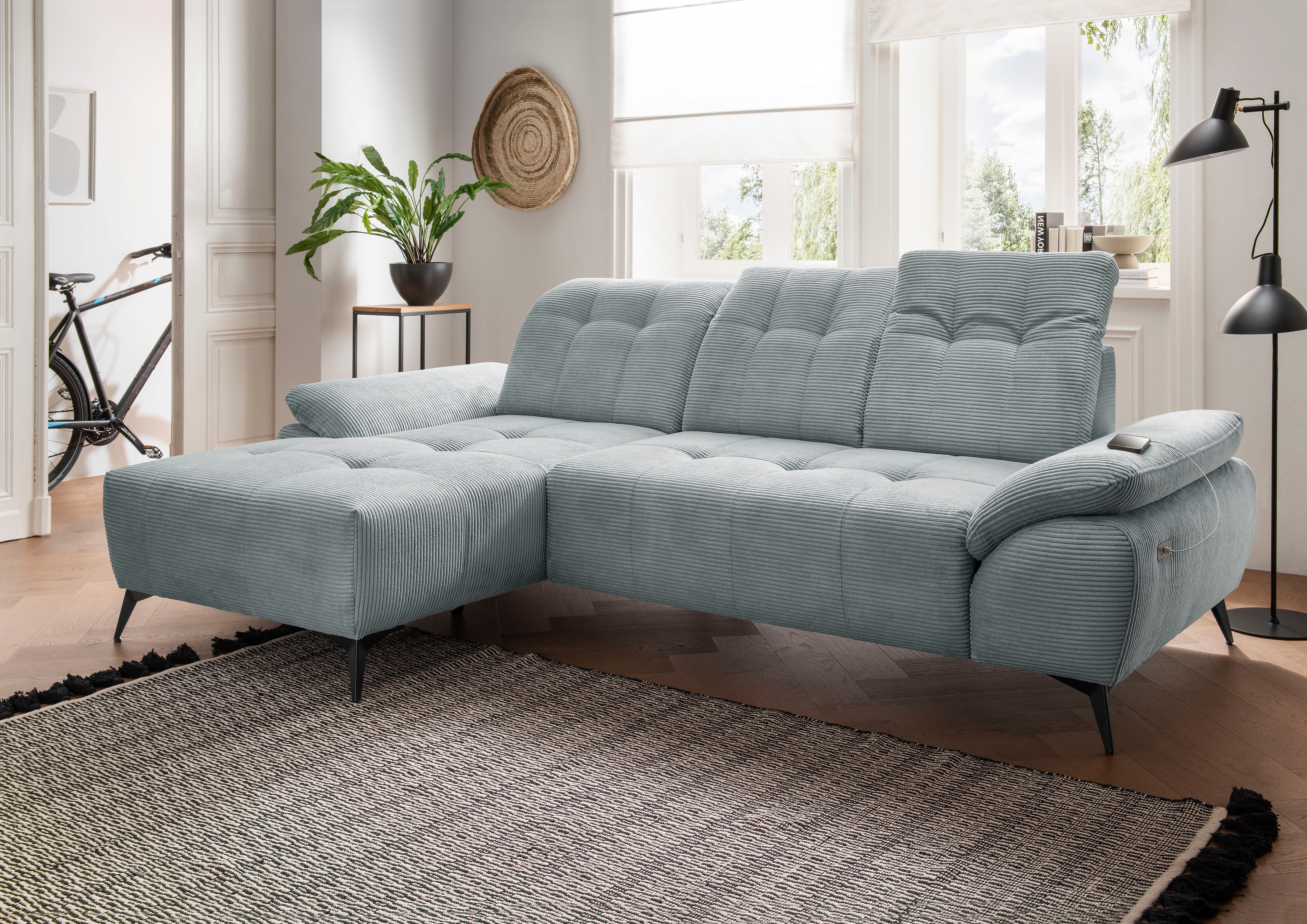 Home affaire "Fiore modern, bequeme Armlehnen, tolle Detailverarbeitung, L-Form" elektrischer Sitzvorschub und Kopfstützen höhenverstellbar