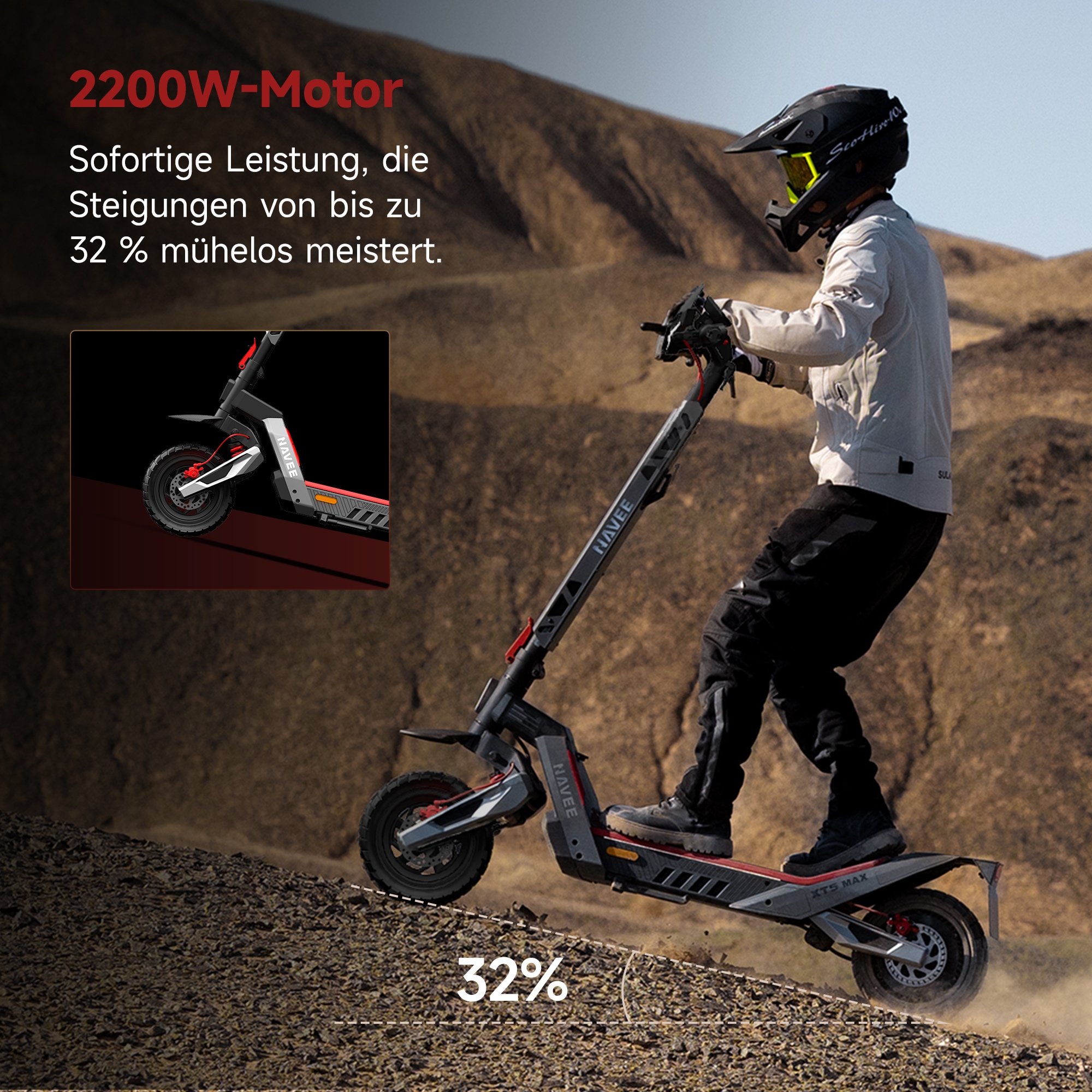 NAVEE E-Scooter »XT5 Max Electric Scooter« 20 km/h 110 km TCS, Bluetooth‑Entsperrung, BMS, Find My, 12" Offroad‑Reifen