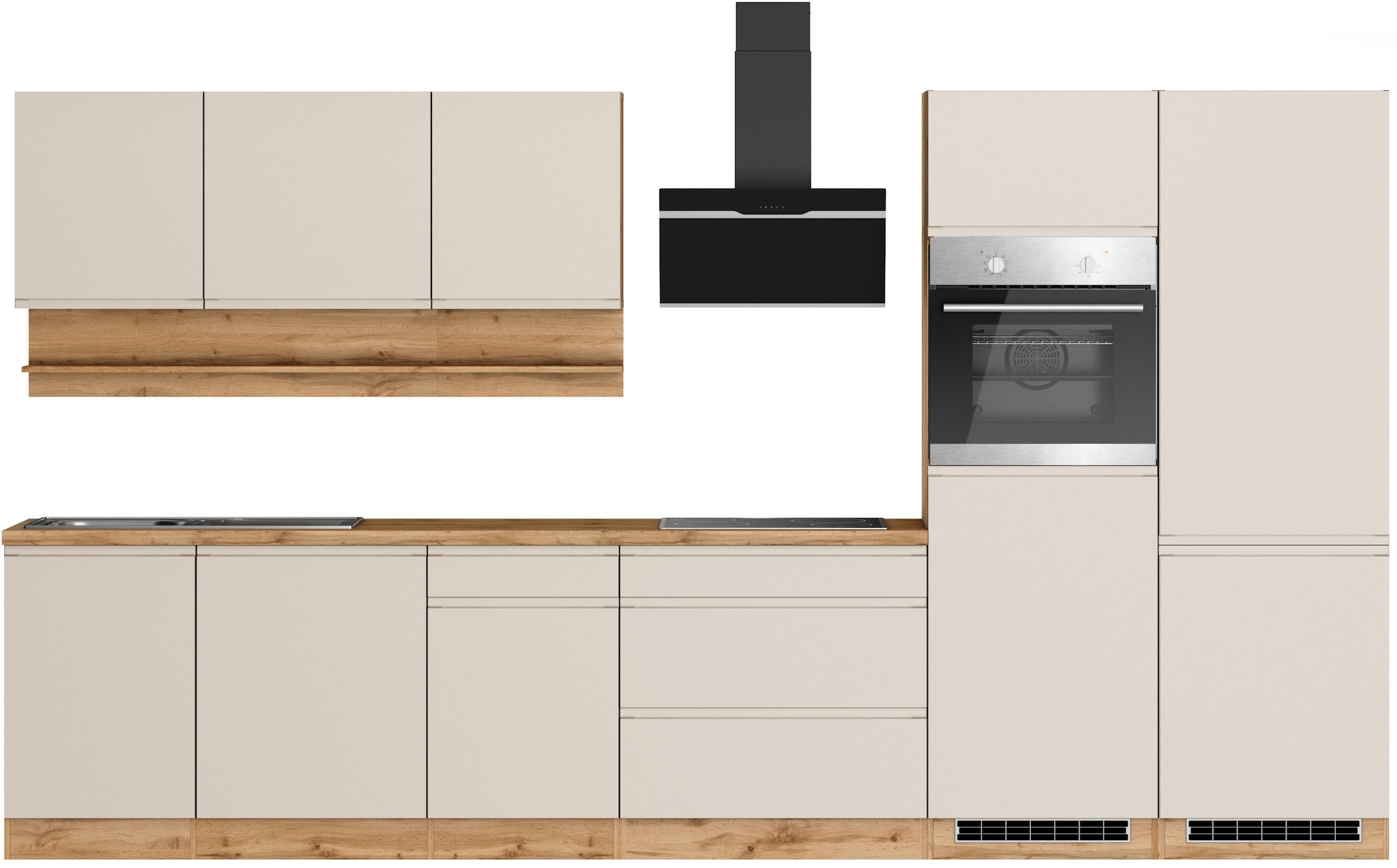 KOCHSTATION Küchenzeile "KS-Virginia,neu in verbesserter Ausführung" Arbeitsplatte 38 mm stark, Stauraum, Softclose, Breite 360 cm, Softclose, wahlweise mit E-Geräten und Induktion
