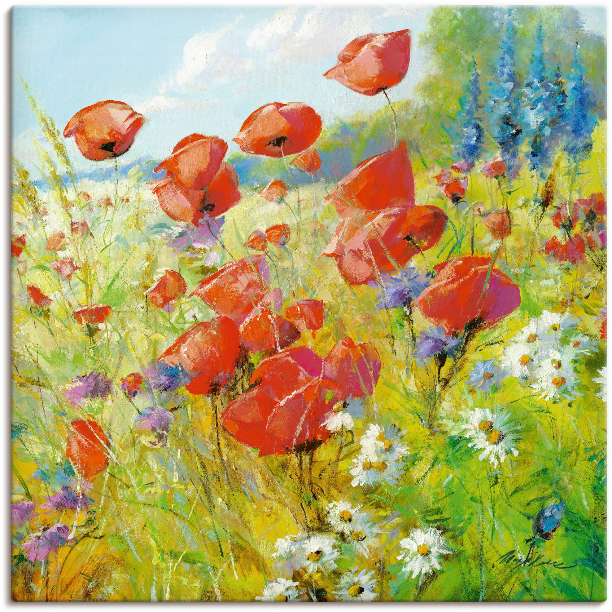 Artland Wandbild "Sommerwiese mit Mohnblumen", Blumenwiese, (1 St.), als Alubild, Outdoorbild, Leinwandbild, Poster in verschied. Größen