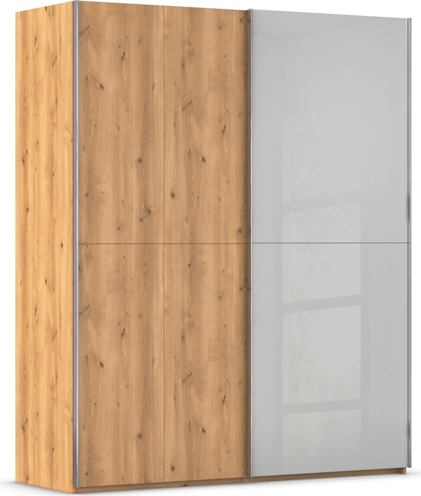 rauch Schwebetürenschrank "Kleiderschrank Schrank Garderobe Schlafzimmerschrank SCALE-WOOD" edle geteilte Front in massiver Asteiche mit Glastüren MADE IN GERMANY