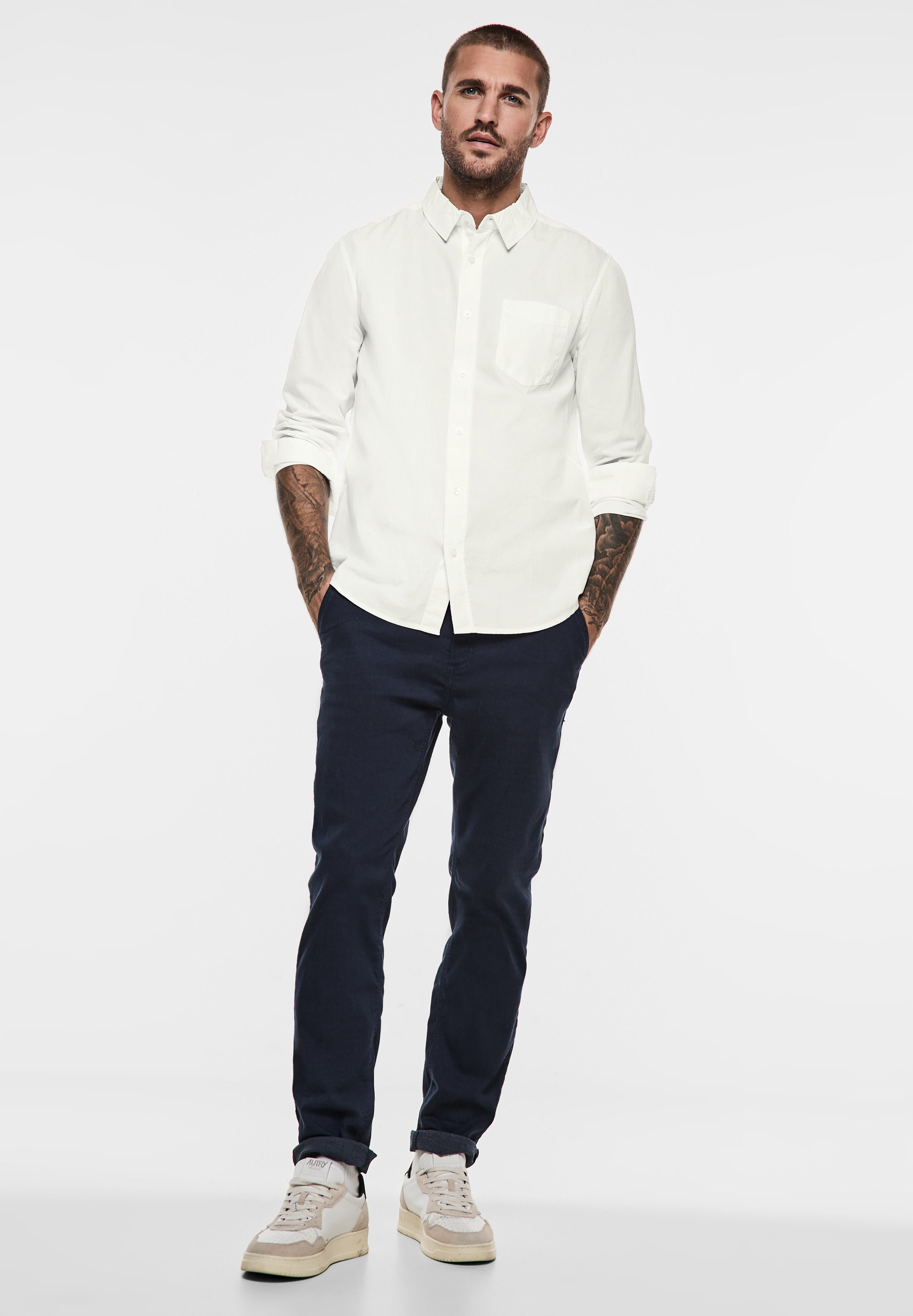 STREET ONE MEN Langarmhemd, aus reiner Baumwolle