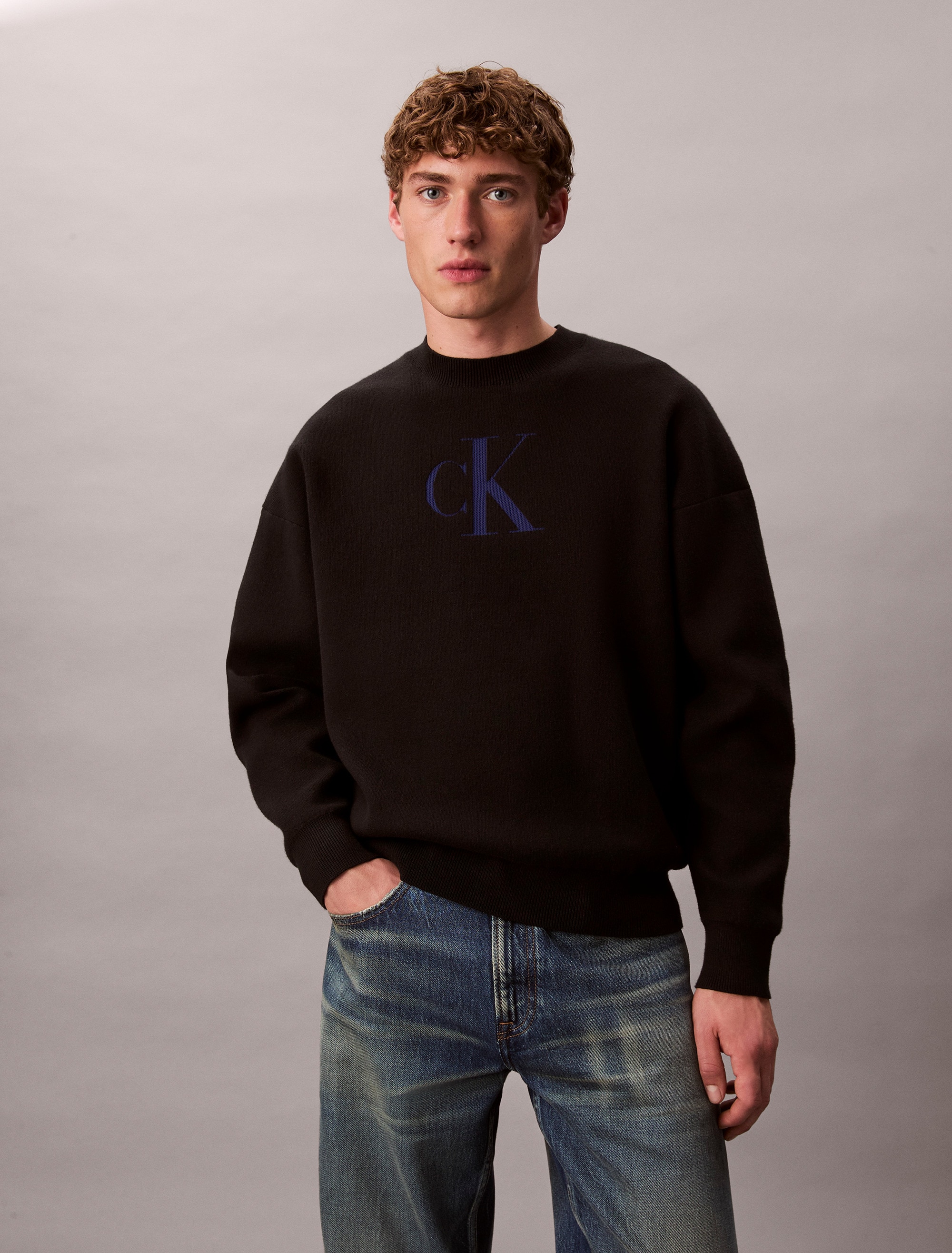 Calvin Klein Jeans Rundhalspullover "LS CTTN CASHMERE 3D LOGO CRWNK S" Mit günstig online kaufen
