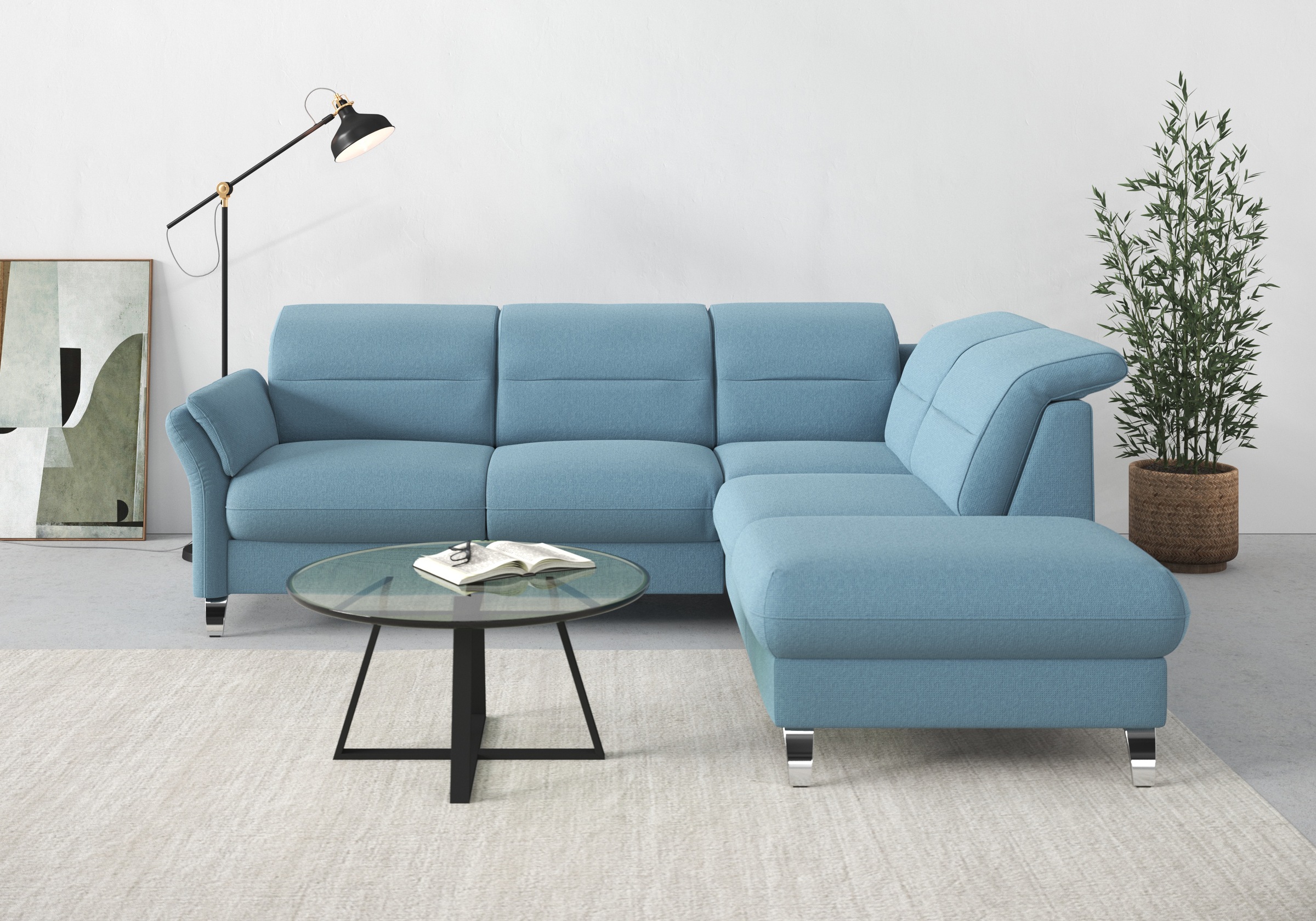 sit&more Ecksofa »Grenoble L-Form mit Federkern«, wahlweise mit Bettfunktion, Bettkasten, Arm- und Kopfteilverstellung