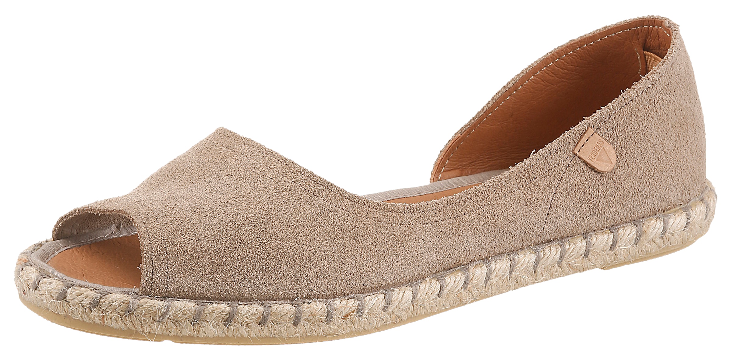 Espadrille VERBENAS "CRUZ SERRAJE", Damen, Gr. 42, beige, Veloursleder, unifarben, Schuhe Espadrille, Sommerschuh, Flat, Slipper, Ballerina in asymmetrischem Look