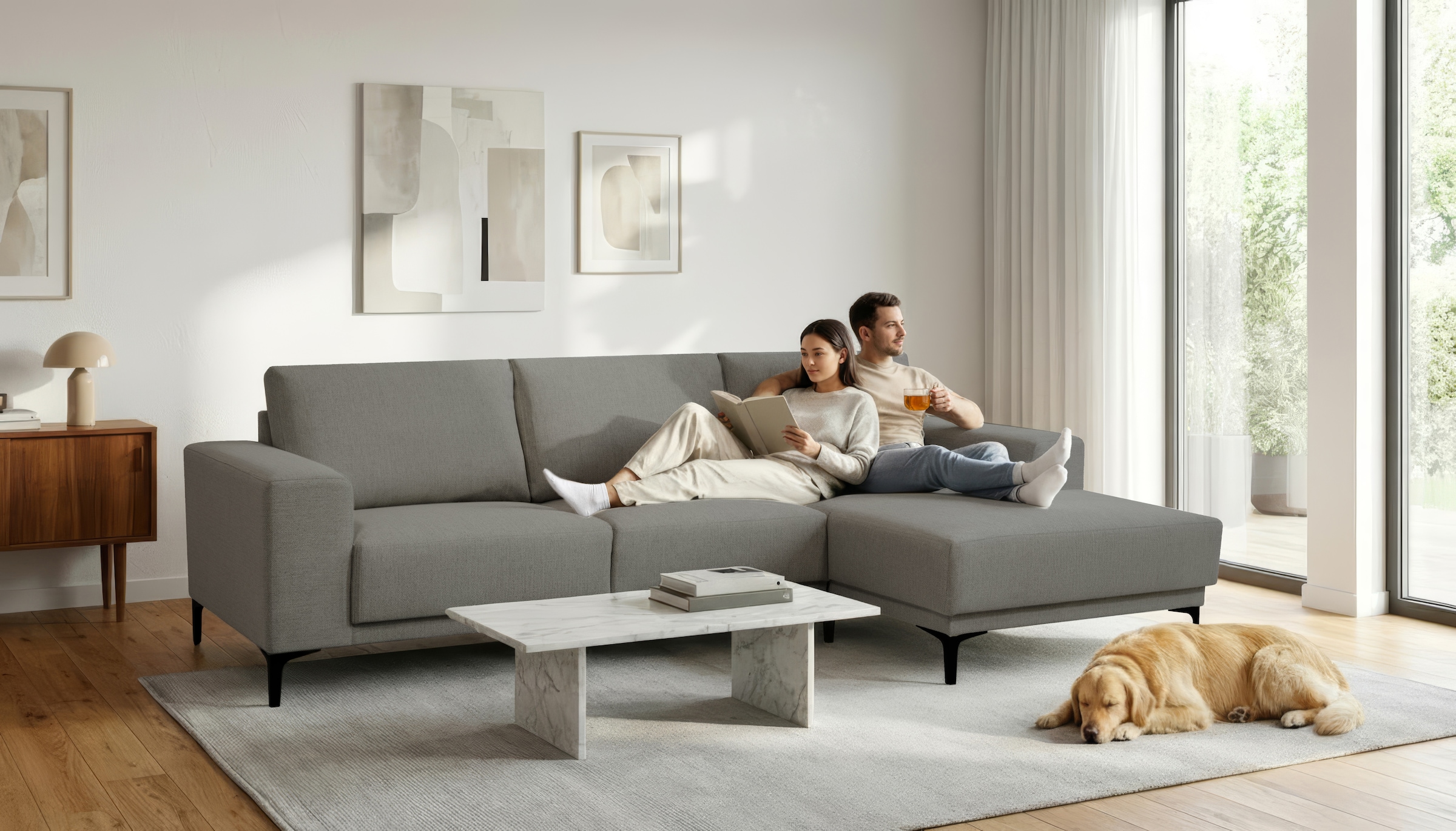 OTTO home Ecksofa "Xander, L-Form" Breite 280 cm, Soft-Touch Chenille, schwarze Metallfüße