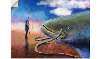 Wandbild »Einen dicken Fisch an Land ziehen«, Wassertiere, (1 St.)