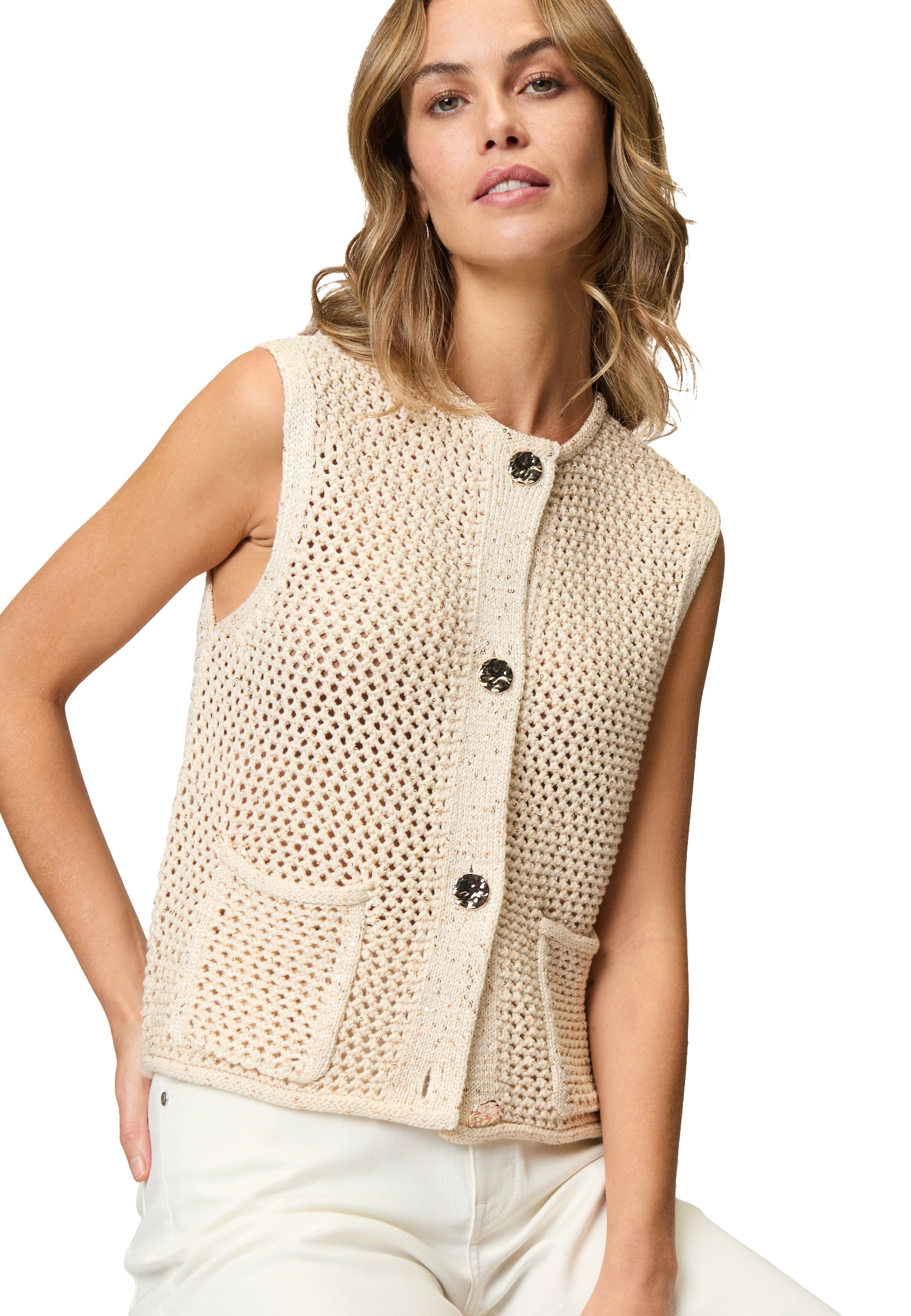 Zero Strickpullover "zero Damen Strickweste mit Glitzer", (1 tlg.), Knopfle günstig online kaufen