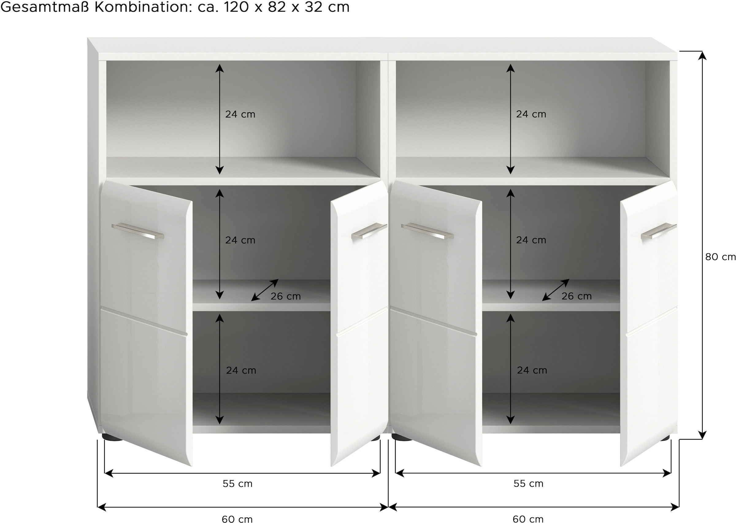INOSIGN Badmöbel-Set »FLORENZ, TOPSELLER!, 2-teilige Badkombination, hochwertige MDF-Front«, (2-teiliges Set bestehend aus: 2 Midischrank breit), Bad-Kombination, Bad-Möbel, Badezimmer, Kombination, Kombi