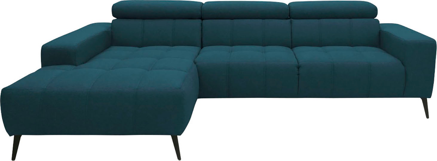 DOMO collection Ecksofa »Trento L-Form, mit Kufenfuß oder Einzelfuß«, wahlweise mit Kopfteilverstellung, Recamiere links/rechts bestellbar