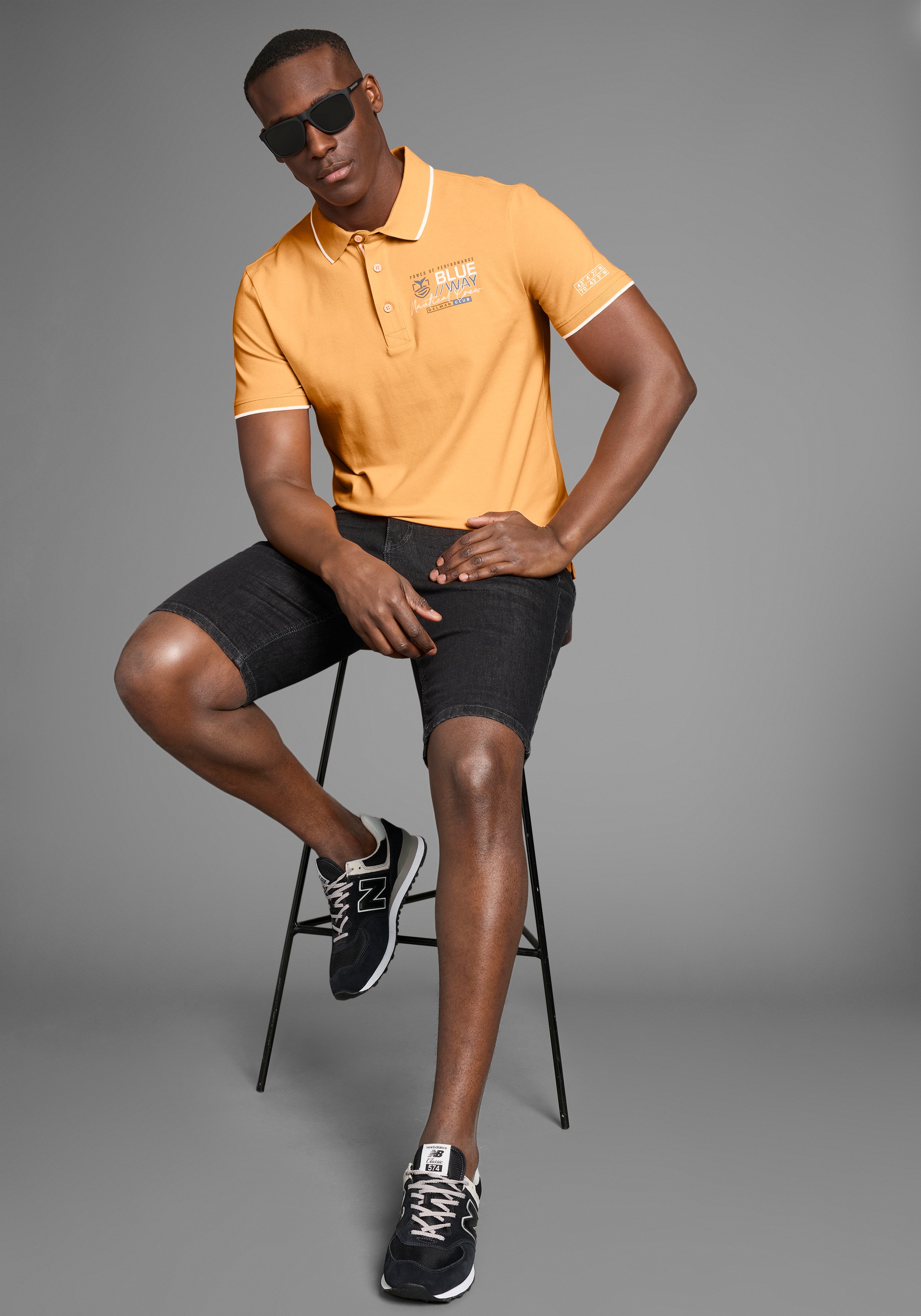 DELMAO Poloshirt, mit sportlichen Kontraststreifen & gestreifter Knopfleistenblende
