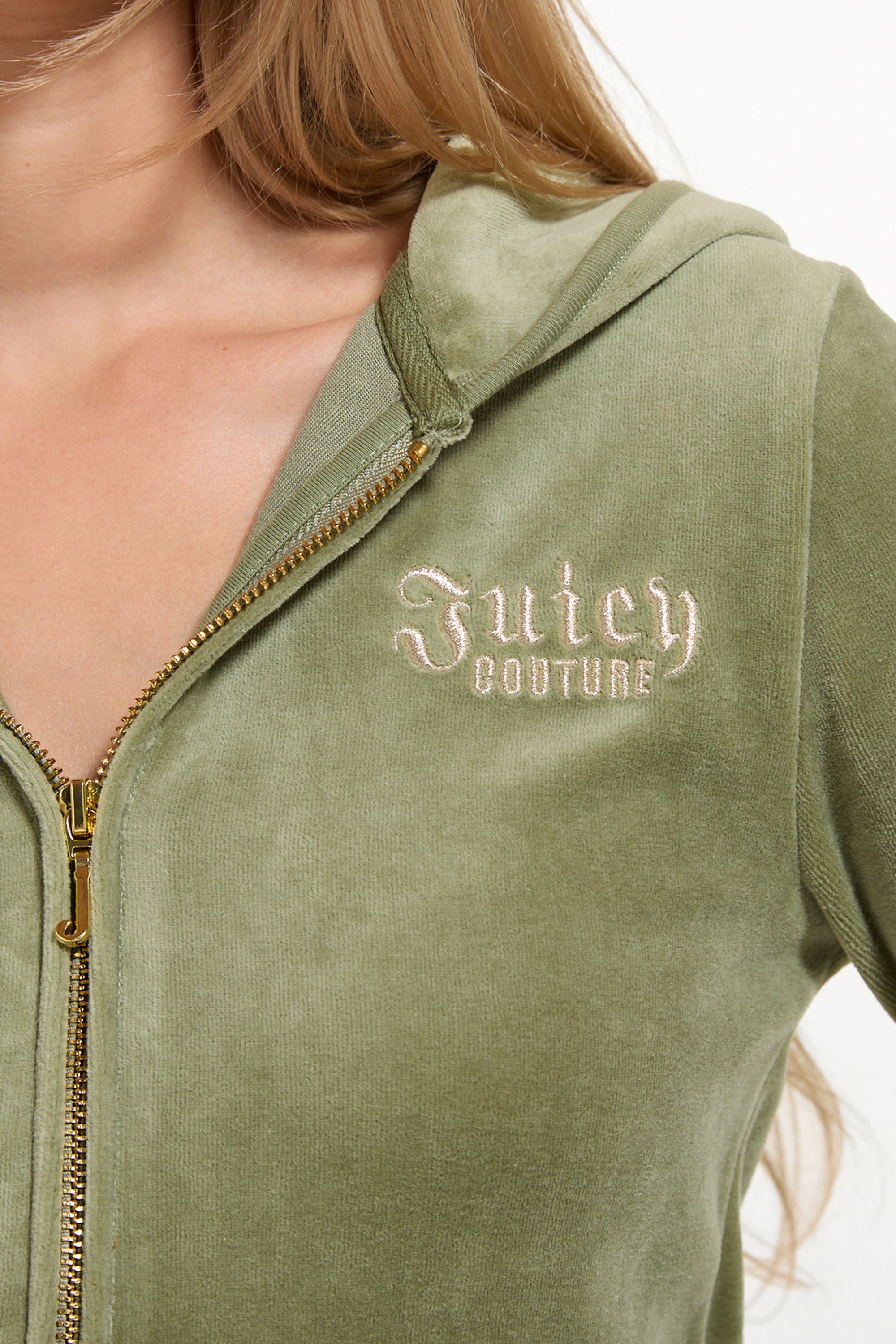 Juicy Couture Kapuzennickijacke »REGAL REBELLE ROBYN HOODIE Damen« mit Kapuze Trainingsjacke Damen, Sweatjacke mit Kapuze, Velour, mit Glitzer, Sale