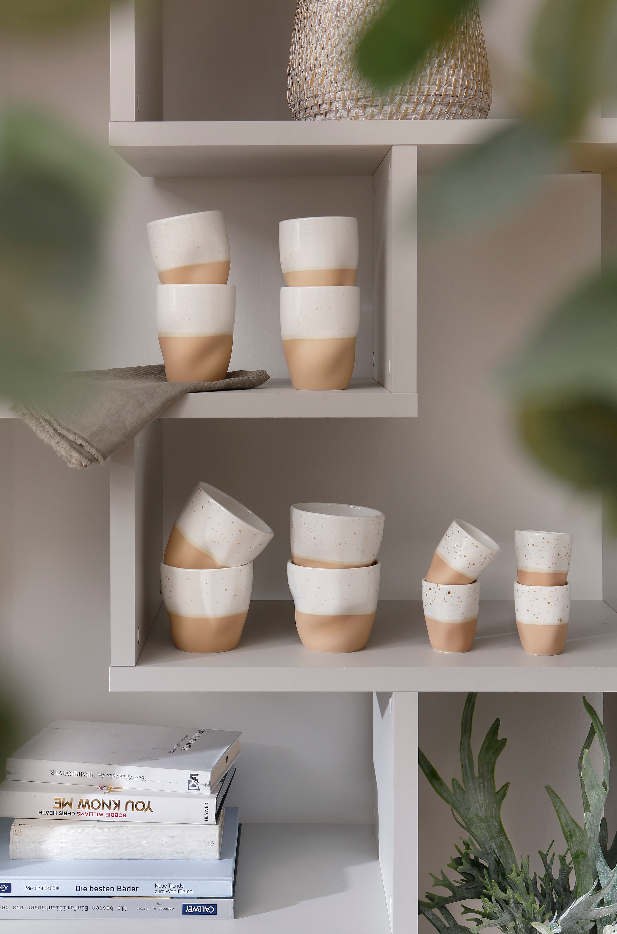 my home Becher »Teebecher, modernes Geschirr-Set Bruddesta, 4er Set«, (Set, 4 tlg.), hohe Haltbarkeit, spülmaschinengeeignet & mikrowellengeeignet, 350 ml