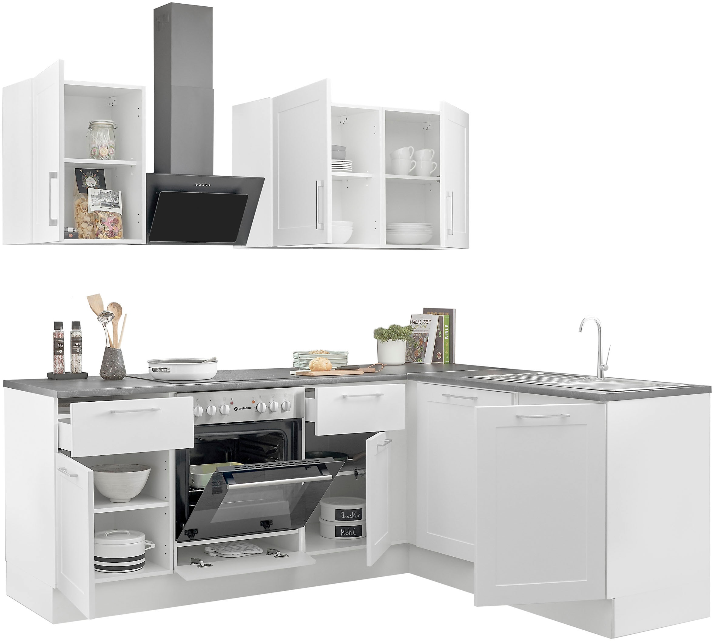 BASIC by Balculina Winkelküche »Marsi«, Stellmaße 220x175 cm, wahlweise mit E-Geräten, Soft-Close-Funktion