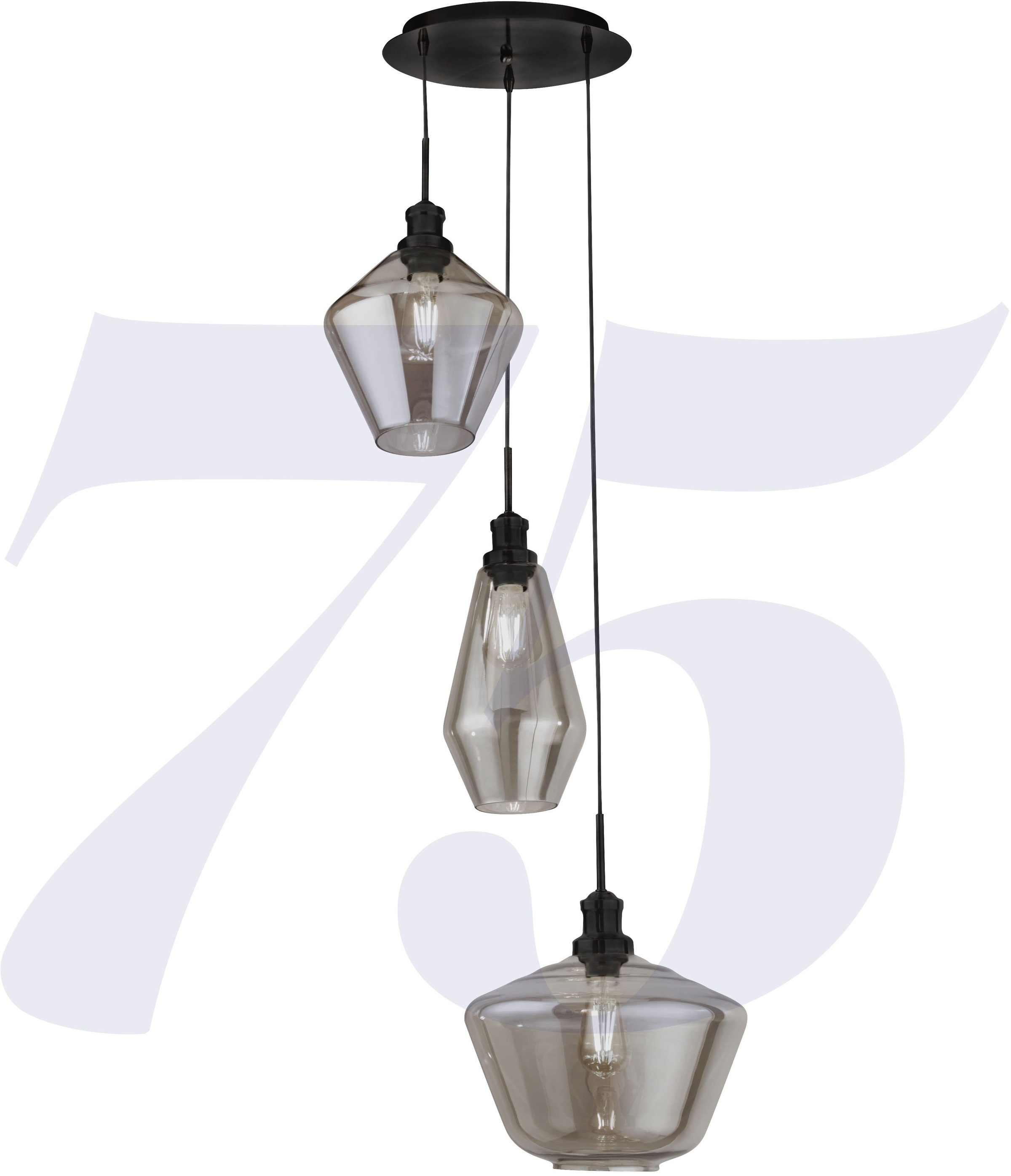 Searchlight Hängeleuchte »Hängeleuchte Mia, 3-flammig«, 3 flammig, Leuchtmittel E27 | ohne Leuchtmittel, Rauchglas in drei Form-Variationen