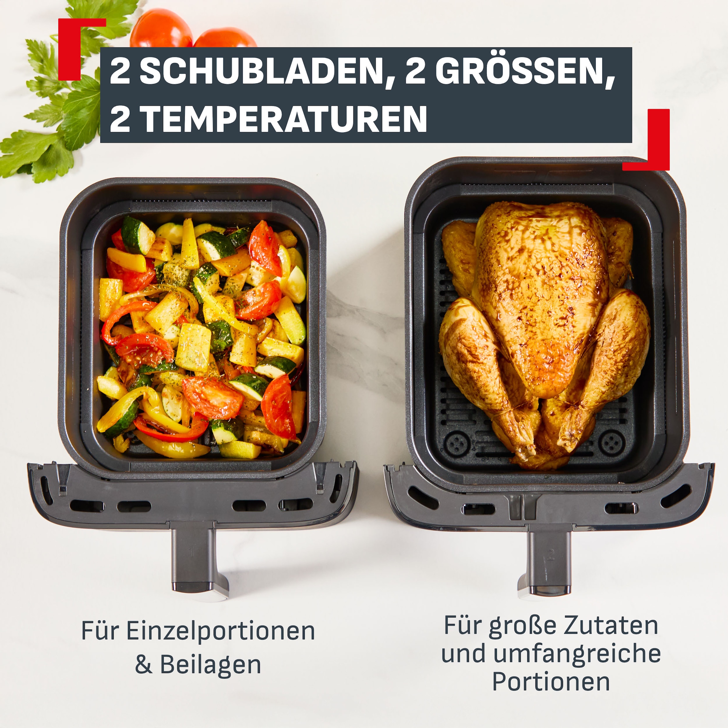 Tefal Heißluftfritteuse »EY7528 Easy Fry Crispy Stack« platzsparendes Design, Doppelkammer-Heißluftfritteuse, 6 L + 4 L