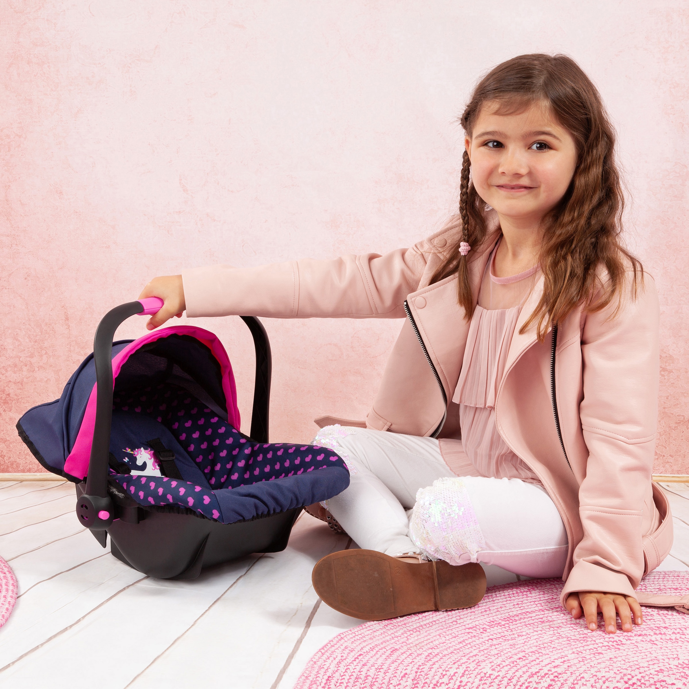 Bayer Puppen Autositz »blau/pink Einhorn«, mit Dach
