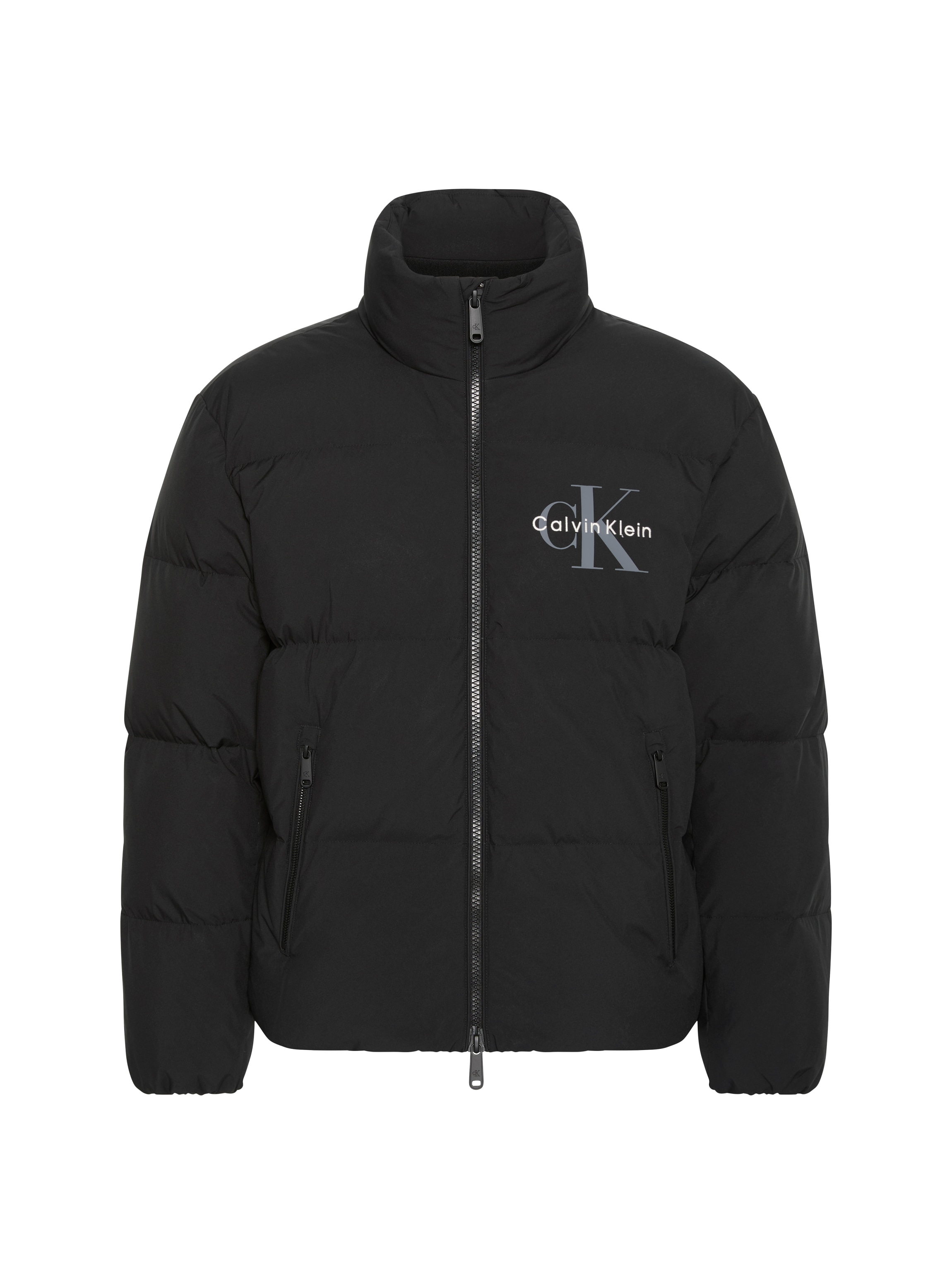 Calvin Klein Jeans Steppjacke »NYLON MONOLOGO DOWN PUFFER« ohne Kapuze Regular fit, Logoschriftzug