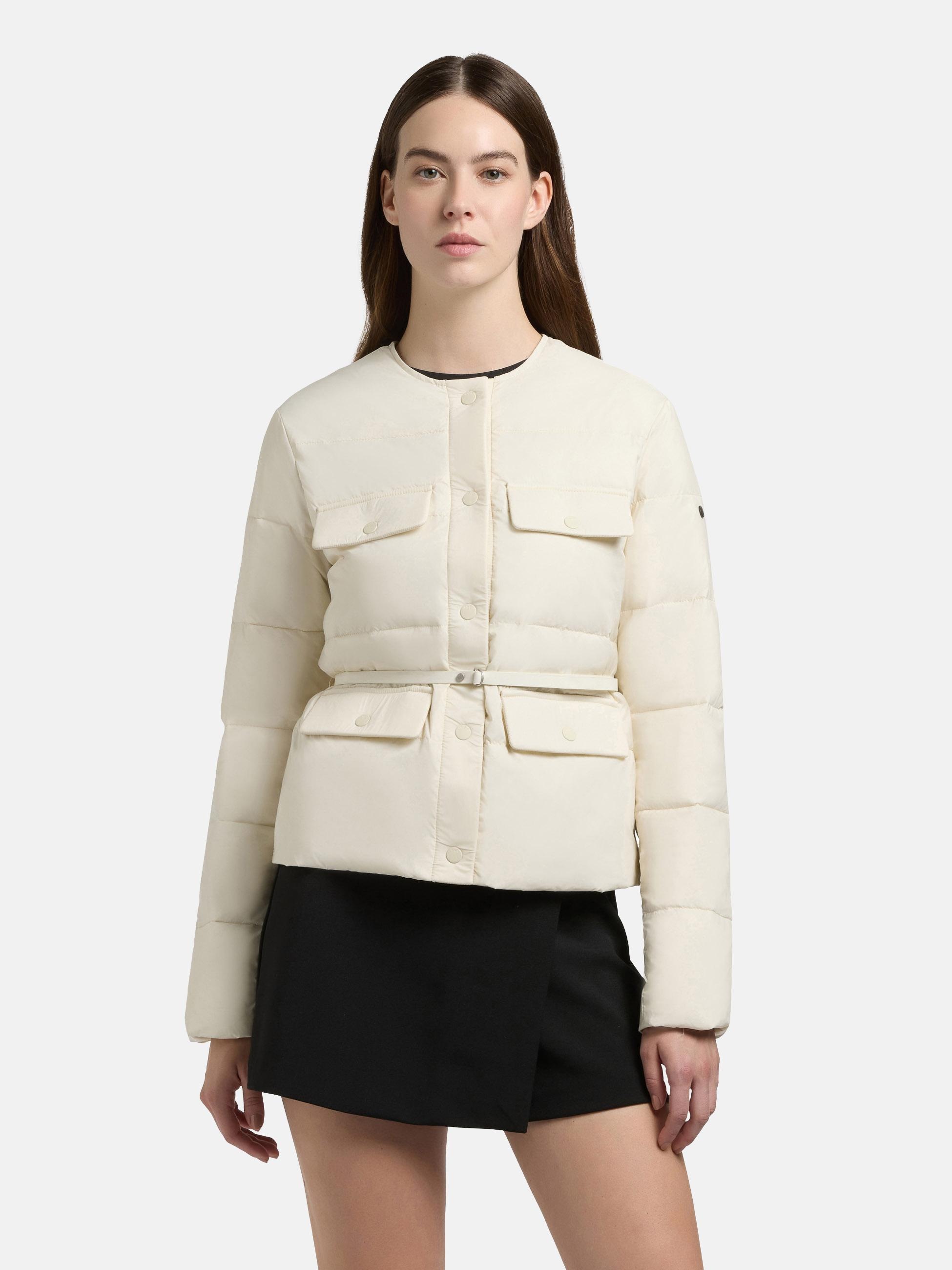 Steppjacke KHUJO "Cinnia", Damen, Gr. S (36), sanftes weiß, Obermaterial: 100% Nylon; Innenfutter: 100% Nylon; Wattierung: 100% Polyester, gerade hüftlang, hoch geschlossener Ausschnitt, Ärmel ohne Ärmelschlitz abgesteppte Kante, Jacken Steppjacke, Elegan