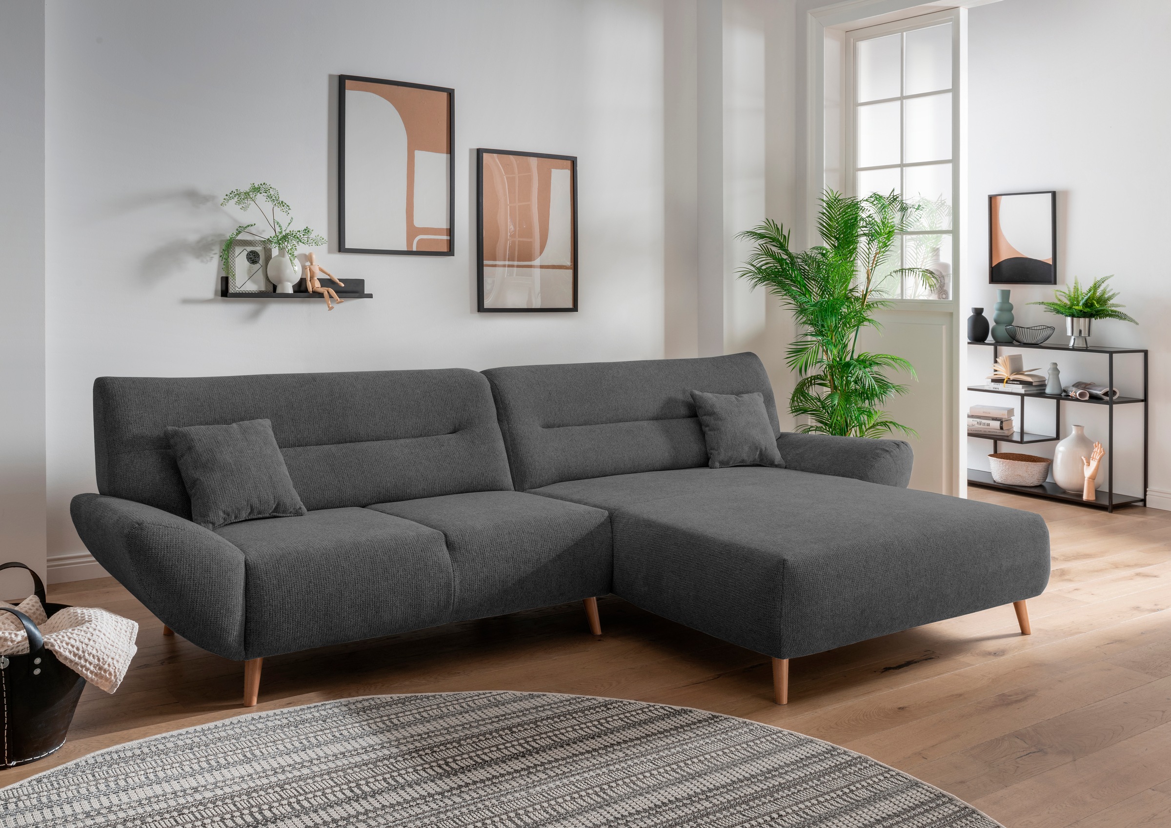 Home affaire Ecksofa "Drago, elegant und zeitlos, komfortabel, Holzfuß, L-F günstig online kaufen
