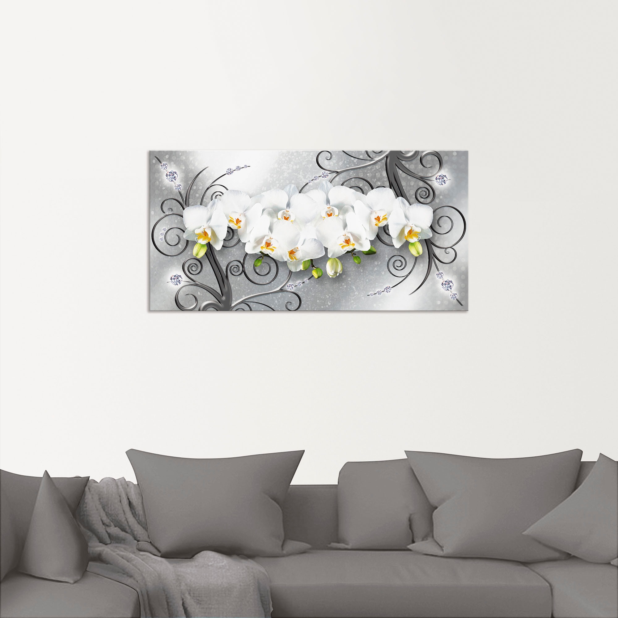 Artland Wandbild "weiße Orchideen auf Ornamenten" Blumenbilder 1 Stk. tlg. günstig online kaufen