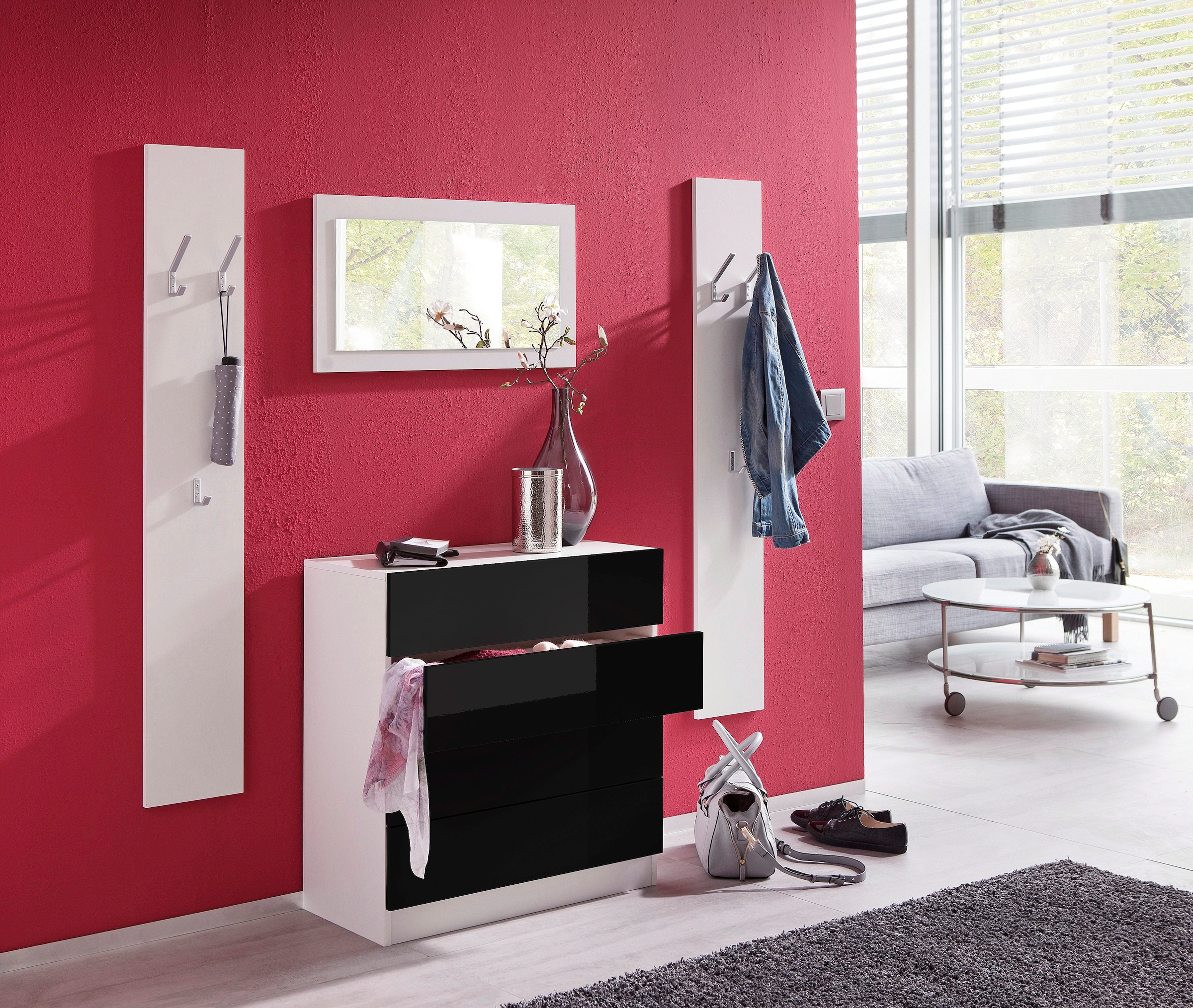 Kommode BORCHARDT MÖBEL, B:76cm H:79cm T:35cm, schwarz, Holzwerkstoff, Schlafzimmer, Sideboards, "Vaasa, Kommode mit 4 Schubkästen auf Kugelführungen"