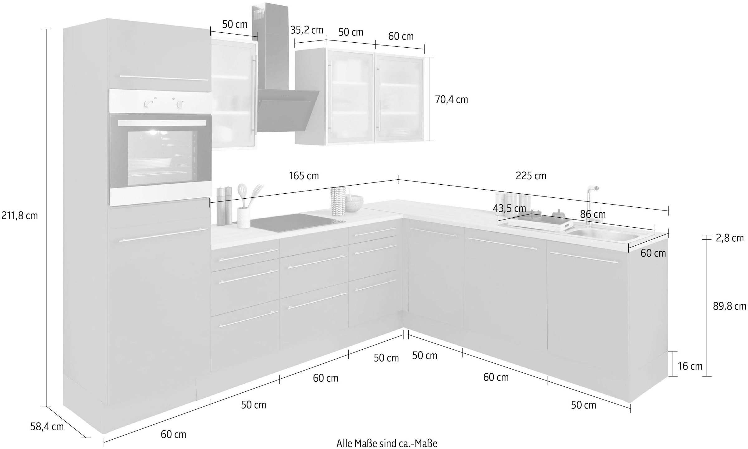 OPTIFIT Winkelküche »Bern«, Stellbreite 285x225 cm, wahlweise mit E-Geräten