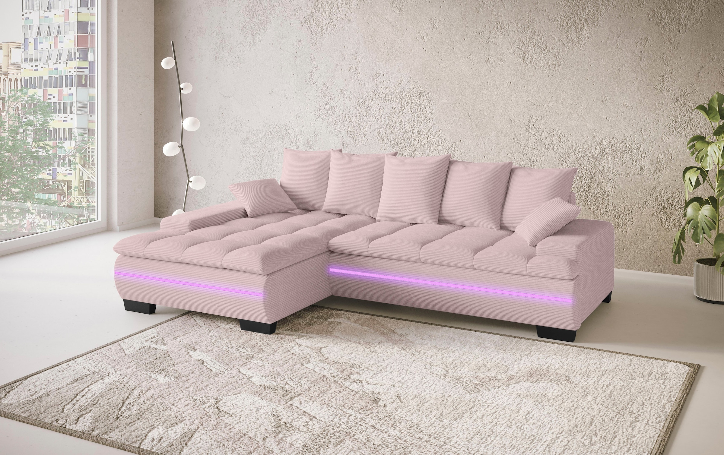 Mr. Couch Ecksofa »Haiti II, L-Form«, RGB-LED Beleuchtung, Kaltschaum, wahlweise mit Bett, Bettkasten
