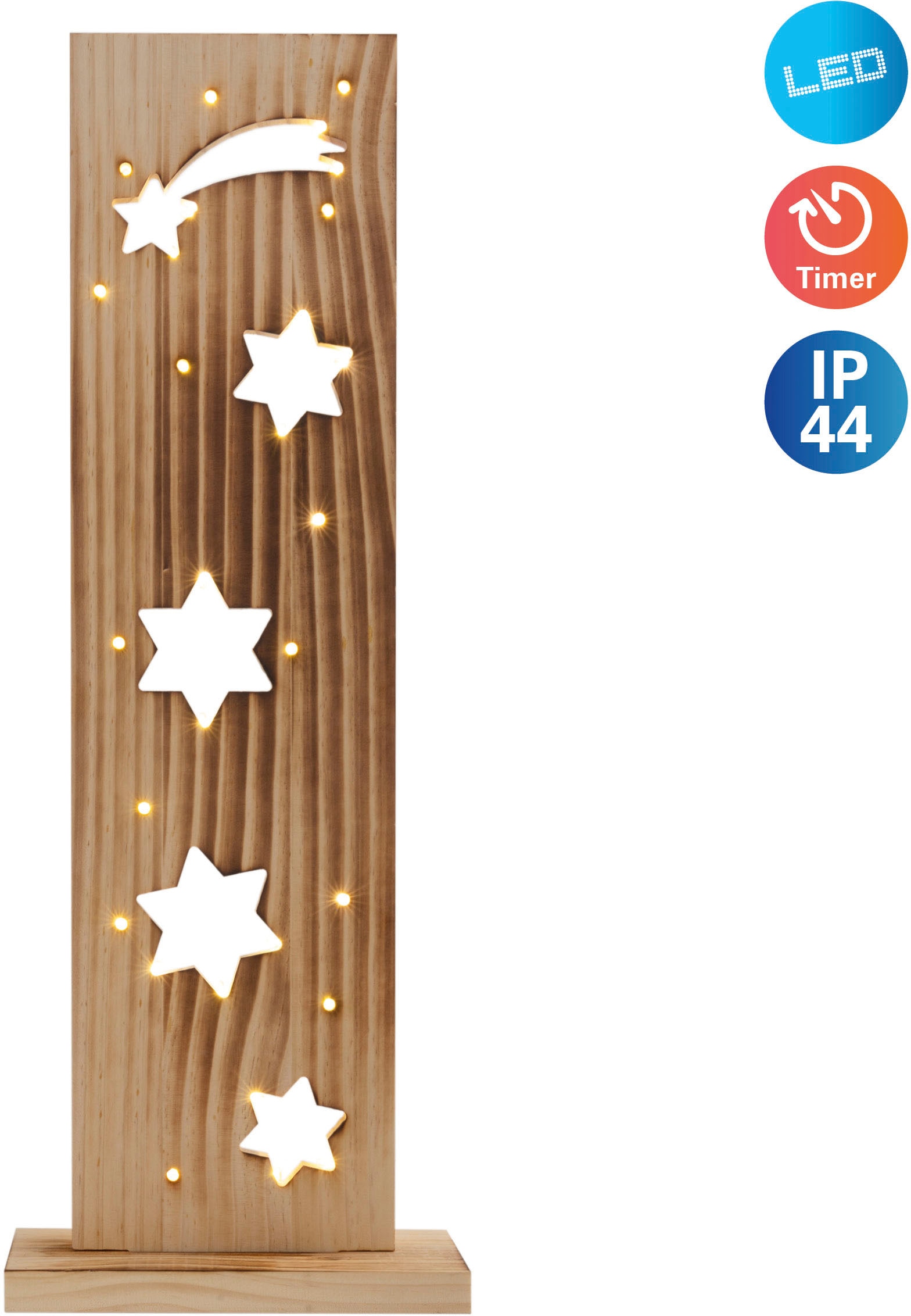 NÄVE LED Dekoobjekt "Sterne, Weihnachtsdeko aus Holz", beige (natur), H: 60cm, 1 Stk., Leuchten, Holz-Stehleuchte, Höhe ca. 60 cm, Batteriebetrieben