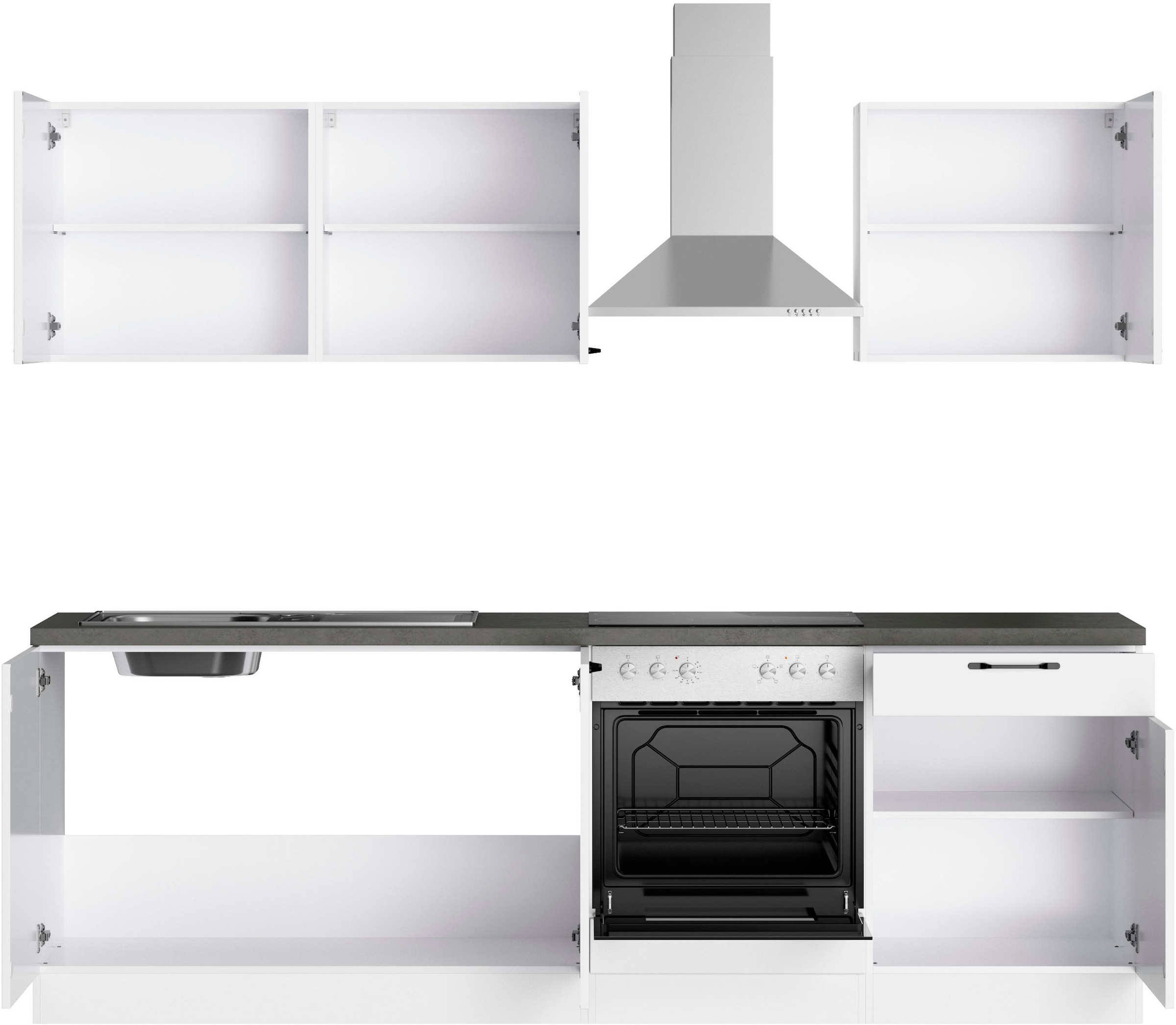 KOCHSTATION Küchenzeile »KS-Lani, mit MDF-Fronten«, Breite 240 cm, wahlweise mit E-Geräten, Höhen-Ausgleichsfüße 0-4 cm