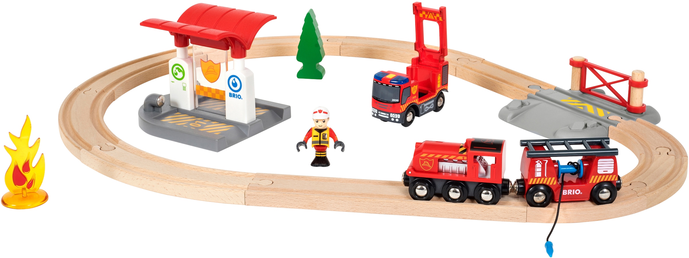 BRIO® Spielzeug-Eisenbahn »BRIO® WORLD, Feuerwehr Set«, (Set), mit Licht und Soundfunktion, FSC®- schützt Wald - weltweit