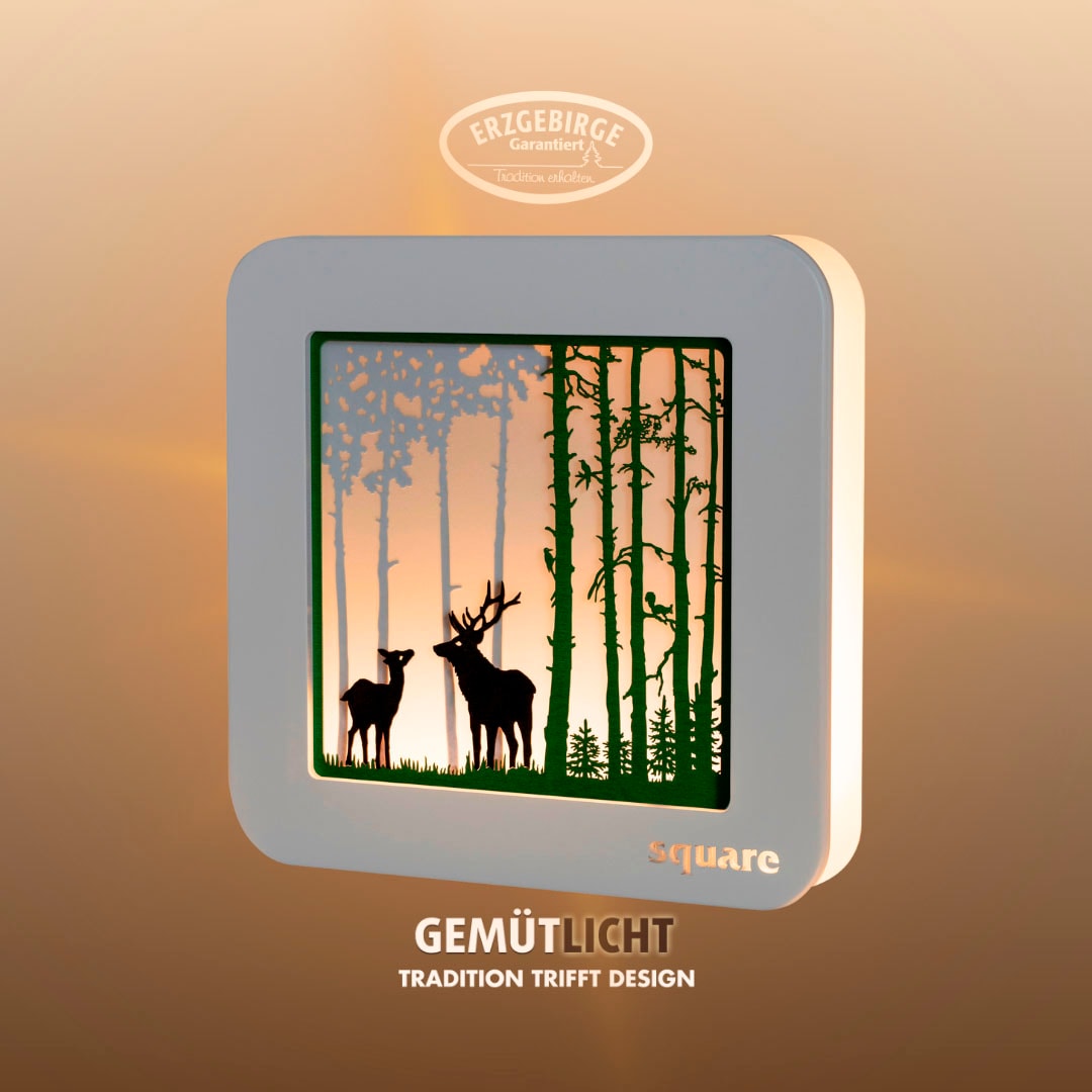 LED-Bild »Square Standbild Wald, Herbstdeko, Batterie & Timer, WEIẞ-GRÜN«, (1 St.),...