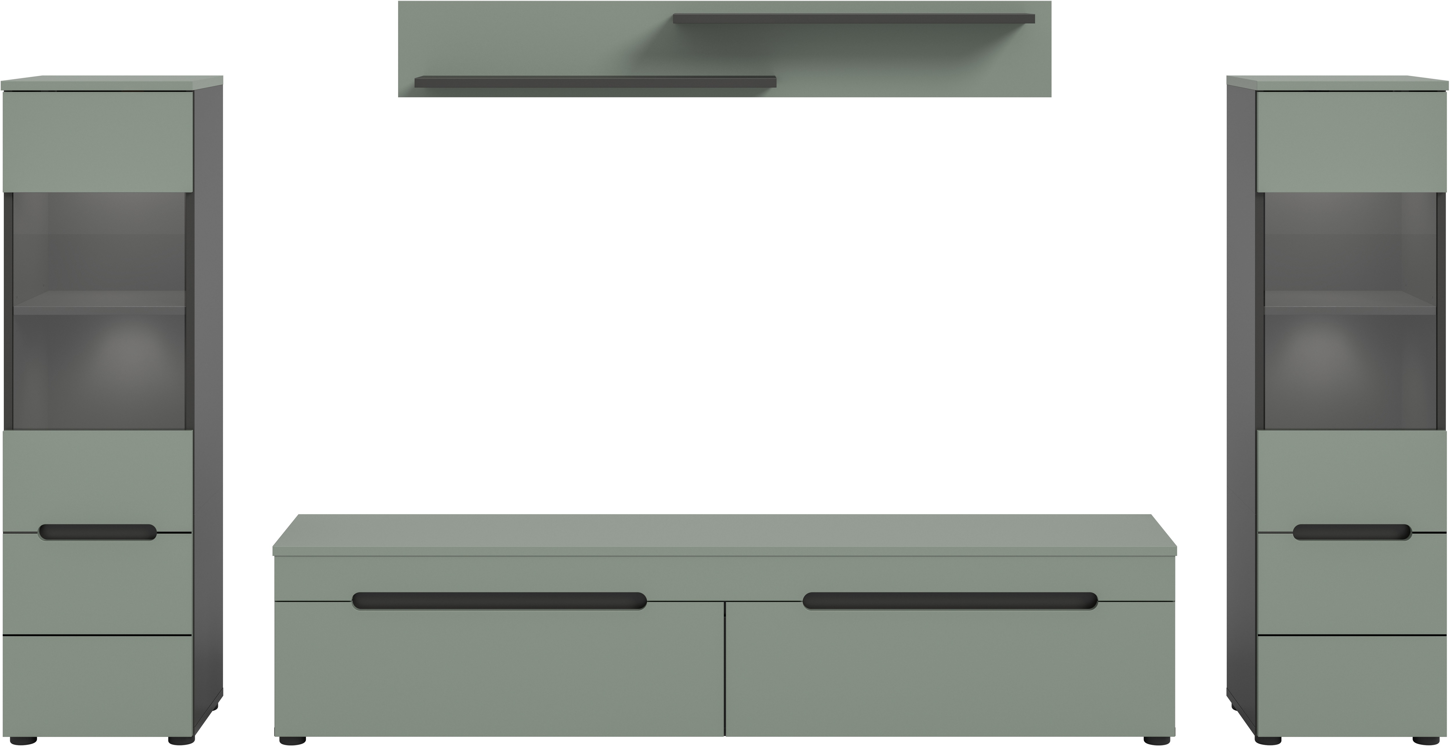 Thumbnail - Home affaire Wohnwand "REHAT, TOPSELLER, 4-teilig, inkl. Beleuchtung, stehend oder hängend" Set bestehend aus: 2x Vitrin...