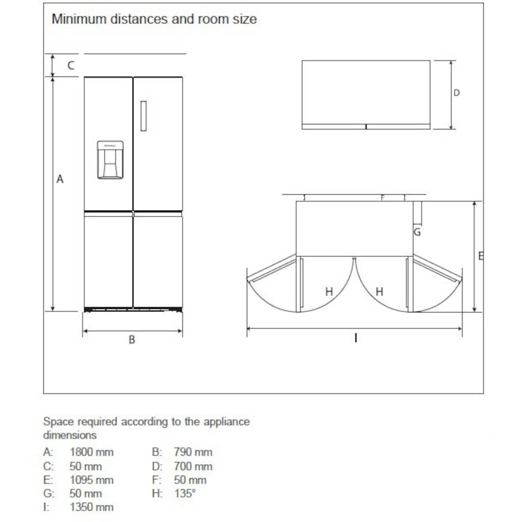 Hanseatic Multi Door »HCDB18080DWDI«, HCDB18080DWDBI, 180 cm hoch, 79 cm breit, NoFrost, Wasserspender, Display, Türalarm