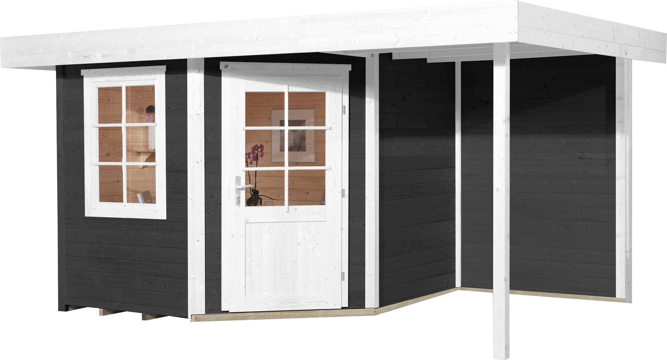 weka 1100000002199 "Designhaus 213 Plus" mit Anbaudach und Rückwand