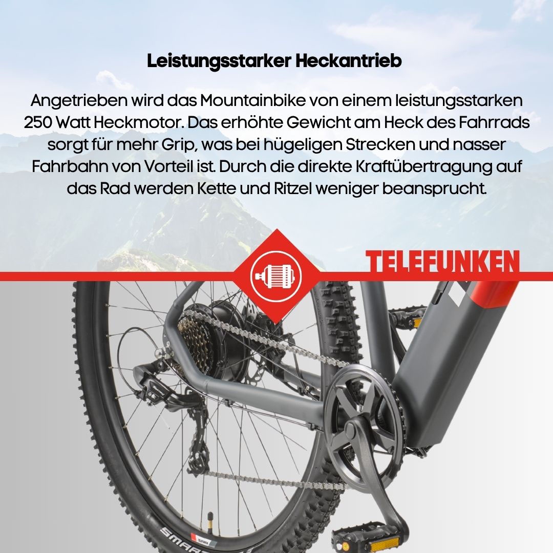 Telefunken E-Bike »E-MTB Aufsteiger M919«, 7 Gang, Shimano, Tourney, Heckmotor 250 W, Pedelec, Elektrofahrrad, Damen u. Herren, E-MTB, Mountainbike, 29 Zoll